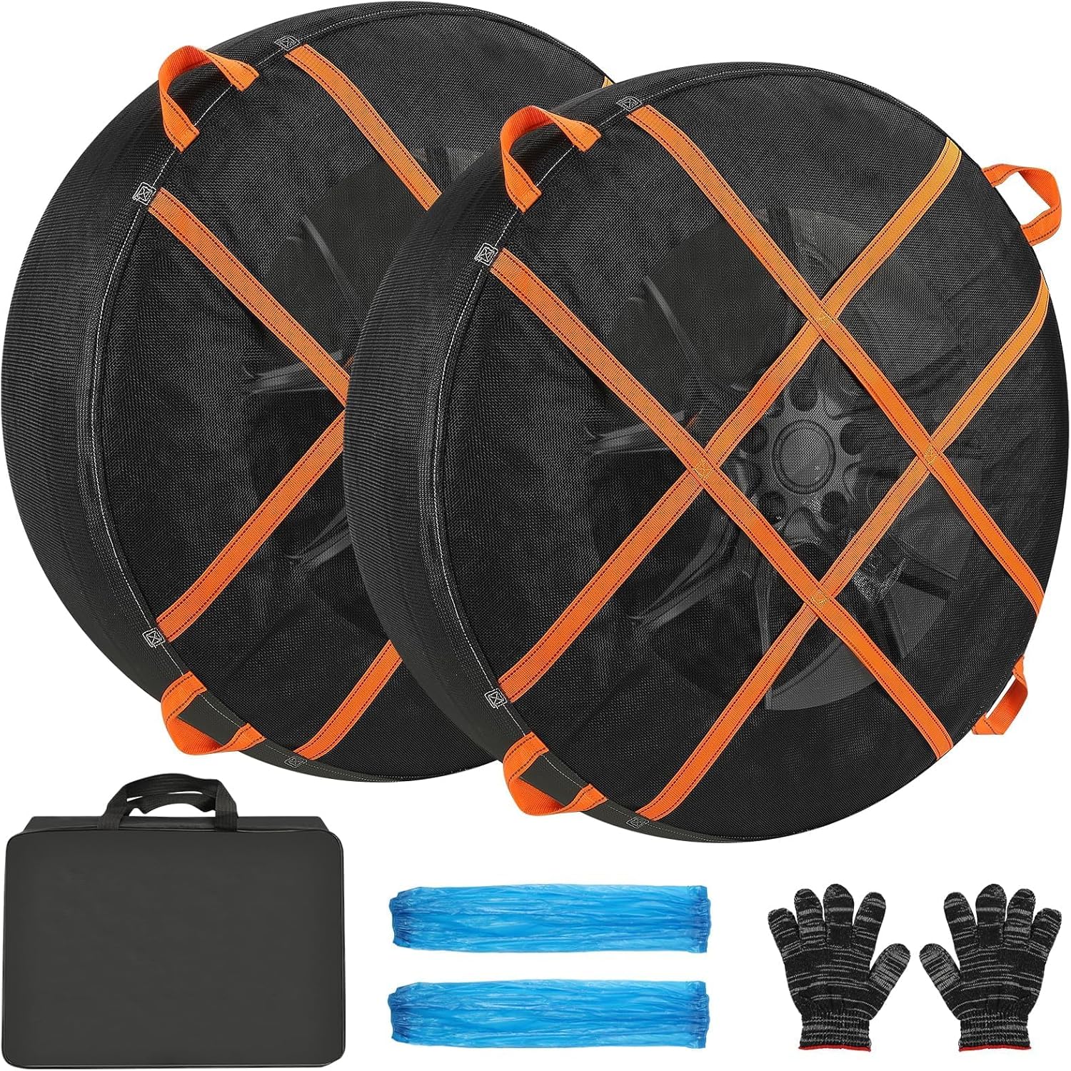 Snow Socks for Tires, Universal Fit for Cars Trucks SUVs, Winter Anti-Slip Traction Tire Socks for Snow & Ice Roads, Easy Install Reusable Automotive Tire Snow Socks, J08