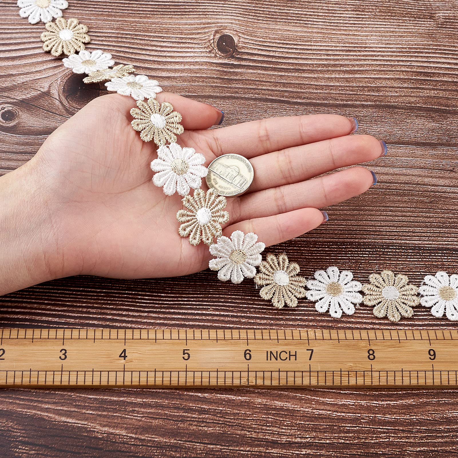 Pandahall 15 Yards Daisy Sunflower Decorating Lace Trim 1 Inch Wide Navajo White Floral Embroidered Trim Ribbons for Applique Headband Sewing and Craft Projects Wedding Party Decor - Image 4