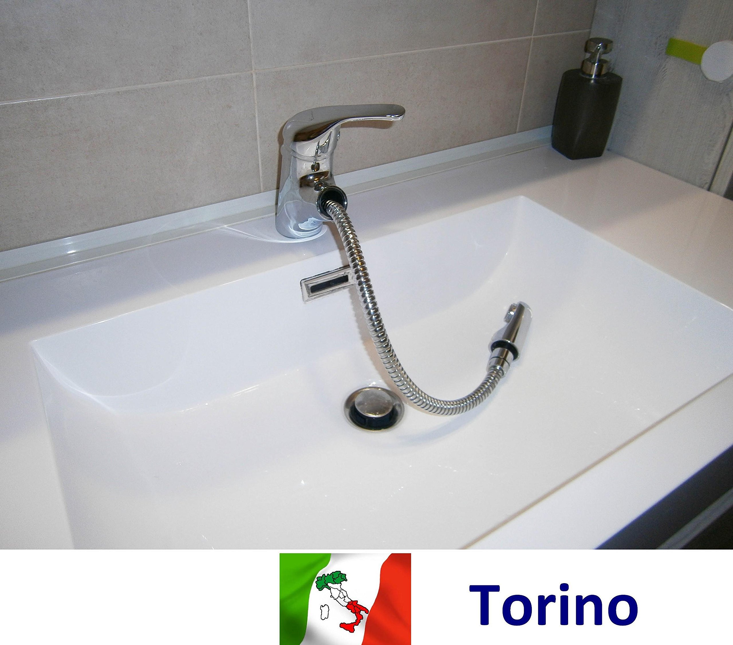 emmevi Miscelatore lavabo doccetta Estraibile Scarico Automatico Serie Ambra Cromato 9096 Made in Italy