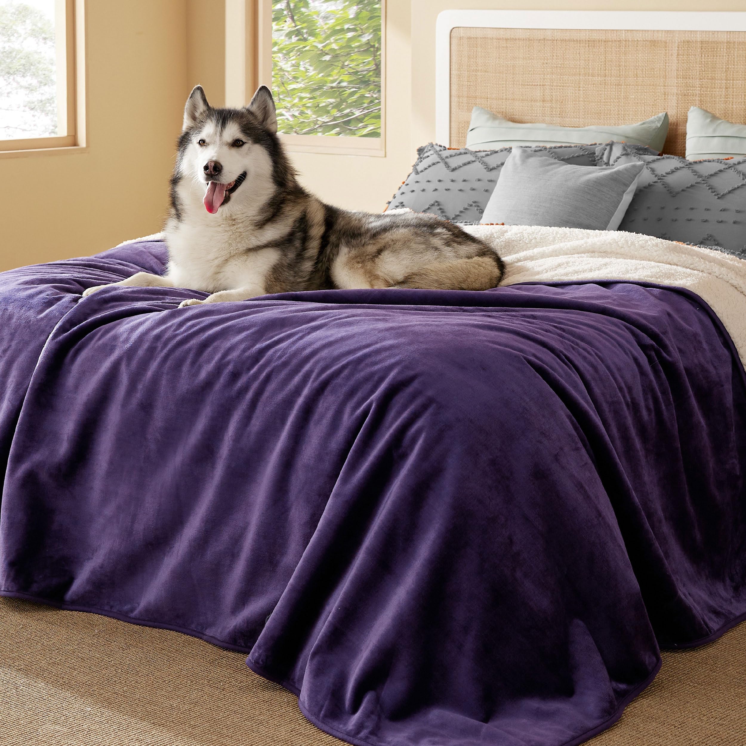 Bedsure Waterproof Blanket for Bed - Sherpa Fleece Waterproof Dog Blankets for Large Dogs, Pet Blankets for Bed/Couch/Dog Crate, Soft Plush Reversible