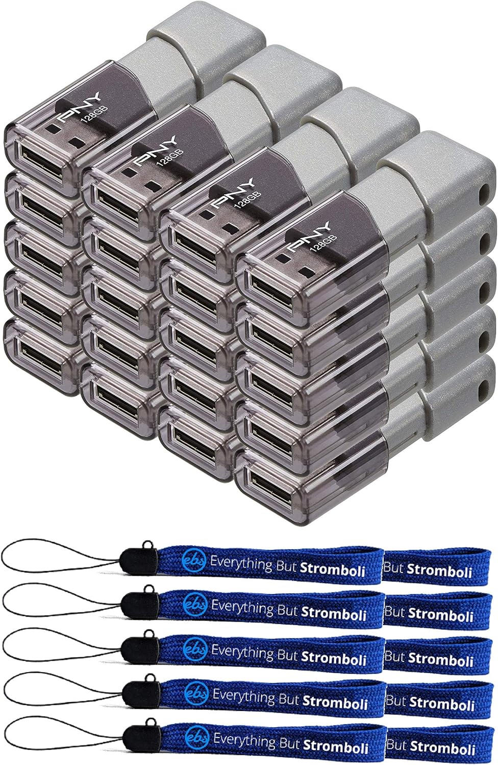 PNY 128GB USB 3.0 Flash Drive Turbo Attache 3 (20 Pack Bulk) Thumb Drives Bundle with (10) Everything But Stromboli Lanyard (P-FD128TBOP-GE)