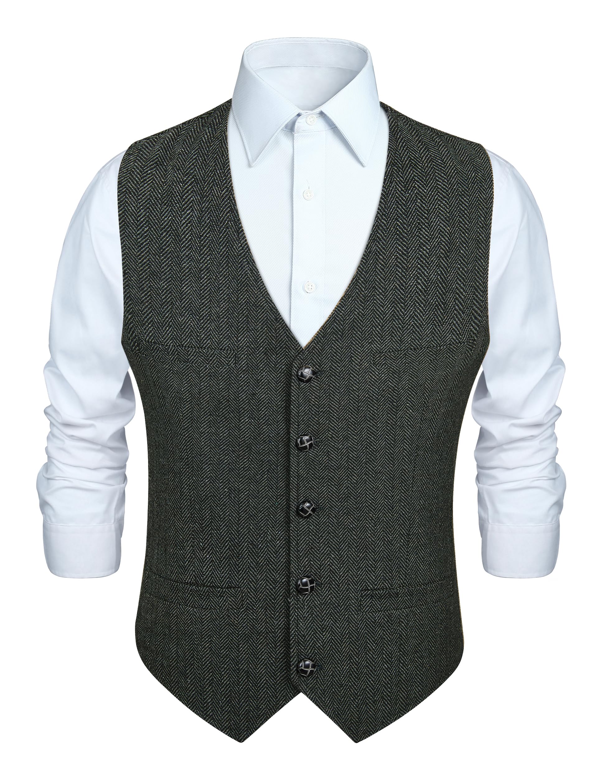 HISDERN Chaleco Traje Hombre Vintage Casual Chaleco Tweed de Lana Hombre para Boda Negocios con Bolsillos
