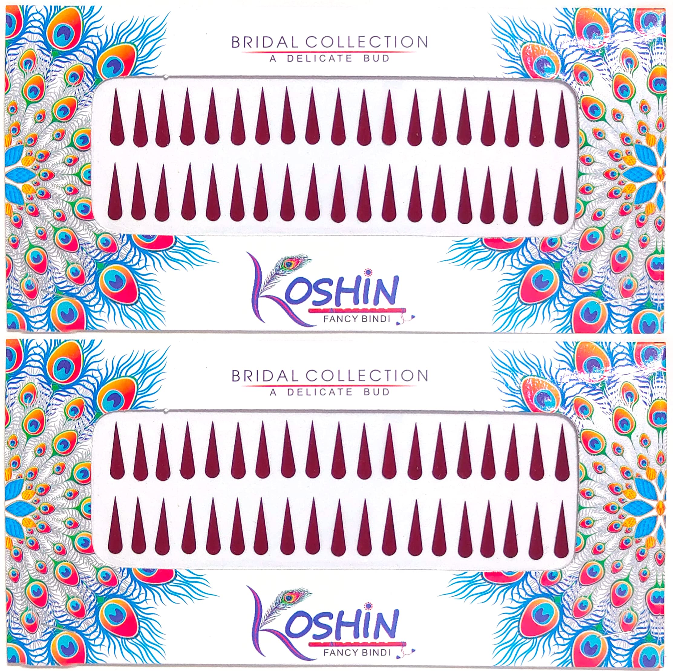 KOSHIN Dark Maroon Tilak Medium Size (Bindi Height 1.6 cm x Width 5 mm) Traditional Forehead Bindi for Women Ladies - Pack of 2