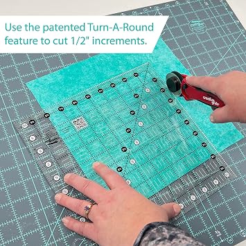 Creative Grids Quilt Ruler 9-1/2in x 9-1/2in Square CGR9 Made in USA, Non-Slip Grip Acrylic Quilting, Sewing, Crafting, Patchwork Ruler for Measuring & Cutting Fabric