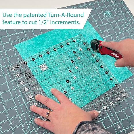 Creative Grids Quilt Ruler 3-1/2in x 3-1/2in Square CGR3 Made in USA, Non-Slip Grip Acrylic Quilting, Sewing, Crafting, Patchwork Ruler for Measuring & Cutting Fabric