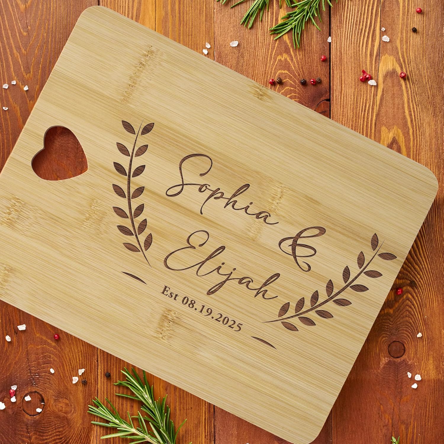 Personalized Cutting Board - Engraved Cutting Board with Name, Date, or Text - Unique Wedding, Anniversary, Housewarming Gift for Couples, Bride & Groom, Parents, Family (Style-01)