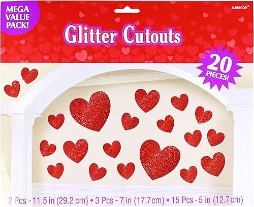 Miniatura 6 de Amscan Recortes de corazón con purpurina de 20 unidades