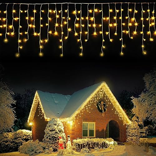LANFU 1216 luces LED, 98 pies, 228 gotas de luces de carámbano, luces de Navidad para decoración de interiores y exteriores, tira de luces