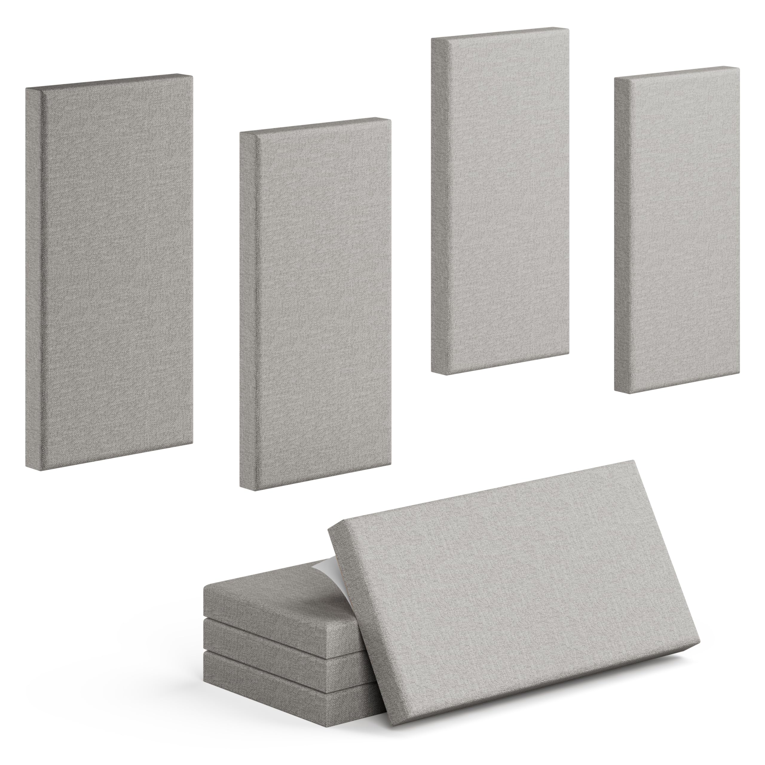 4 Pack High-Density Core with Fabric Cover Acoustic Panels(Pebble Gray) | 24 × 12 × 2in self-adhesive soundproofing and sound-absorbing wall panels for echo reduction in studio, office, and more