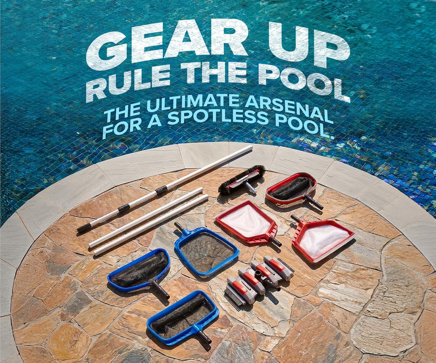 Pool Vacuum Head for Inground & Above Ground Pools // Manual Swimming Pool Vacuum Cleaner Attachment Head with Wheels // Flexible, Weighted Direction-Control Handle & Side Brushes - Vinyl Liner Safe