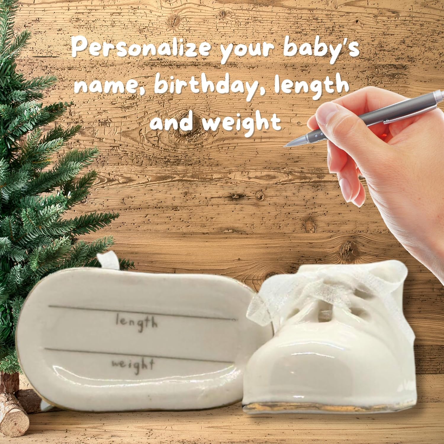 2025 White Personalized Baby Shoe Christmas Ornament - First Christmas, Birth, Baby Shower, Birthday, New Parents Gift for Girl and Boy - Image 5