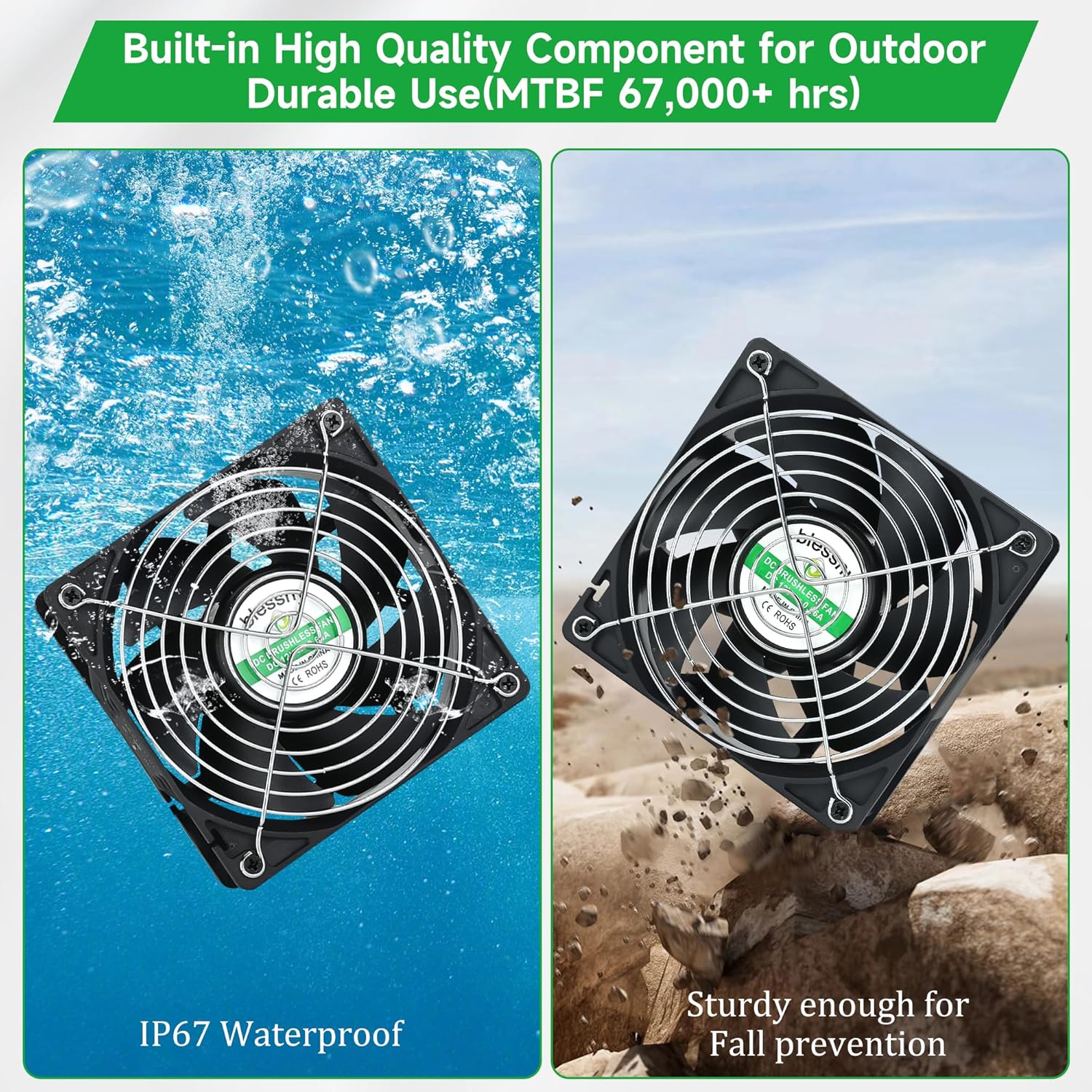 blessny Solar 3 Fan Kit for Intake or Exhaust air, Weatherproofed Solar Powered Fans for Outside Chicken Coops, Greenhouses, Shed, Pet House Air Ventilation