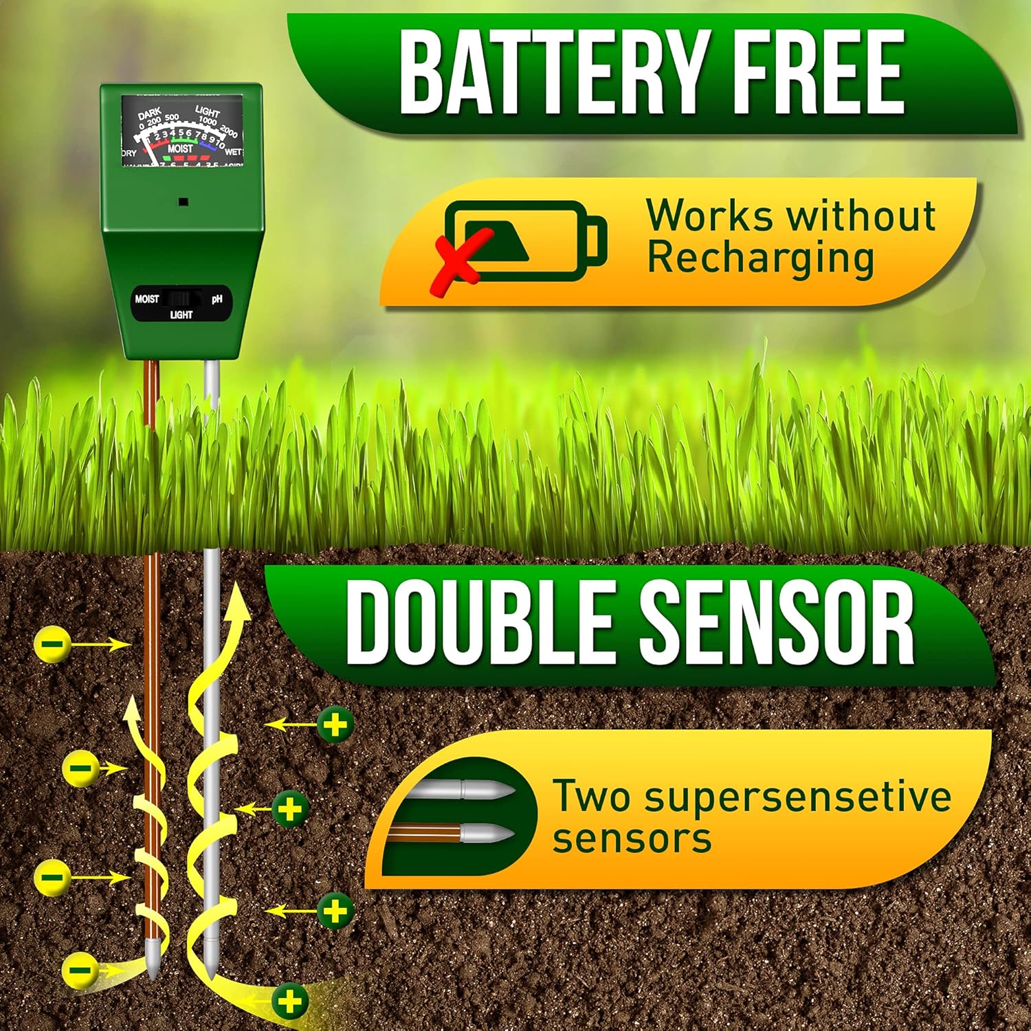 Soil Plant Moisture Meter, 3-1 Soil Moisture pH Light Meter, Water Sensor for House Indoor Outdoor Plants, Test Kit for Garden Soil-Tester for Plant Testing Tools -Plant Care- Moisture Sensor : Patio, Lawn & Garden