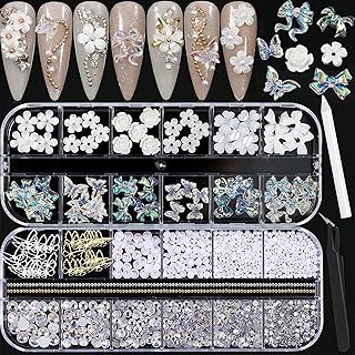 RODAKY 3D Nail Charms for Acrylic Nails Butterfly Flower Bear Nail Art Crafts Diamond for Nails Decoration Pearl Metal Nail Flatback Gem Crystal Rhinestones for Nail Design Charms DIY Crafts