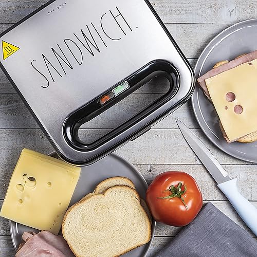 Miniatura 6 de Rae Dunn Sandwichera portátil  Platos antiadherentes, luz indicadora, tapa de bloqueo, mango de tacto fresco y almacenamiento de cables. Ideal para