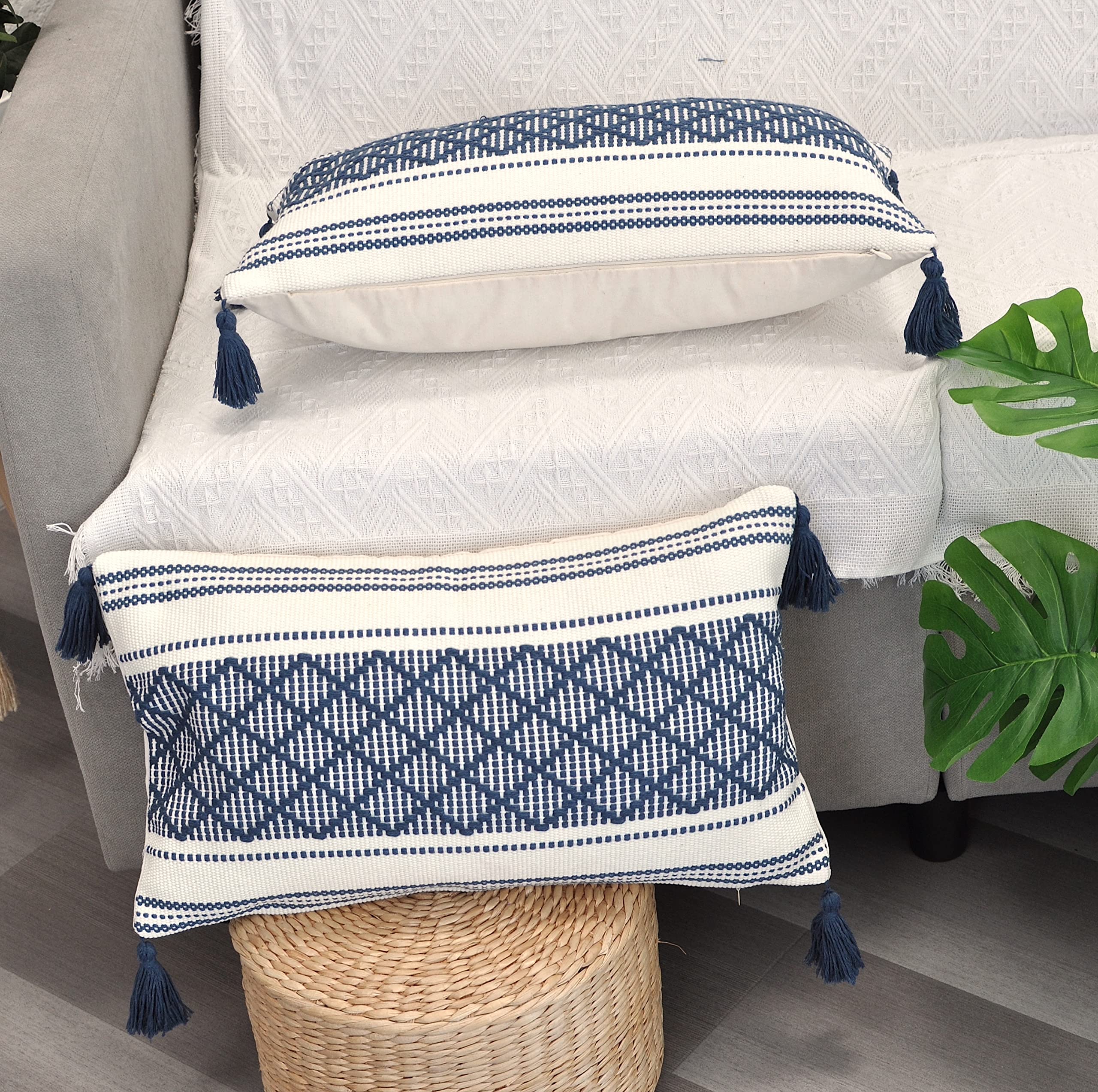 Amazon.com: Decorative Boho Lumbar Pillow Covers with Tassels Navy