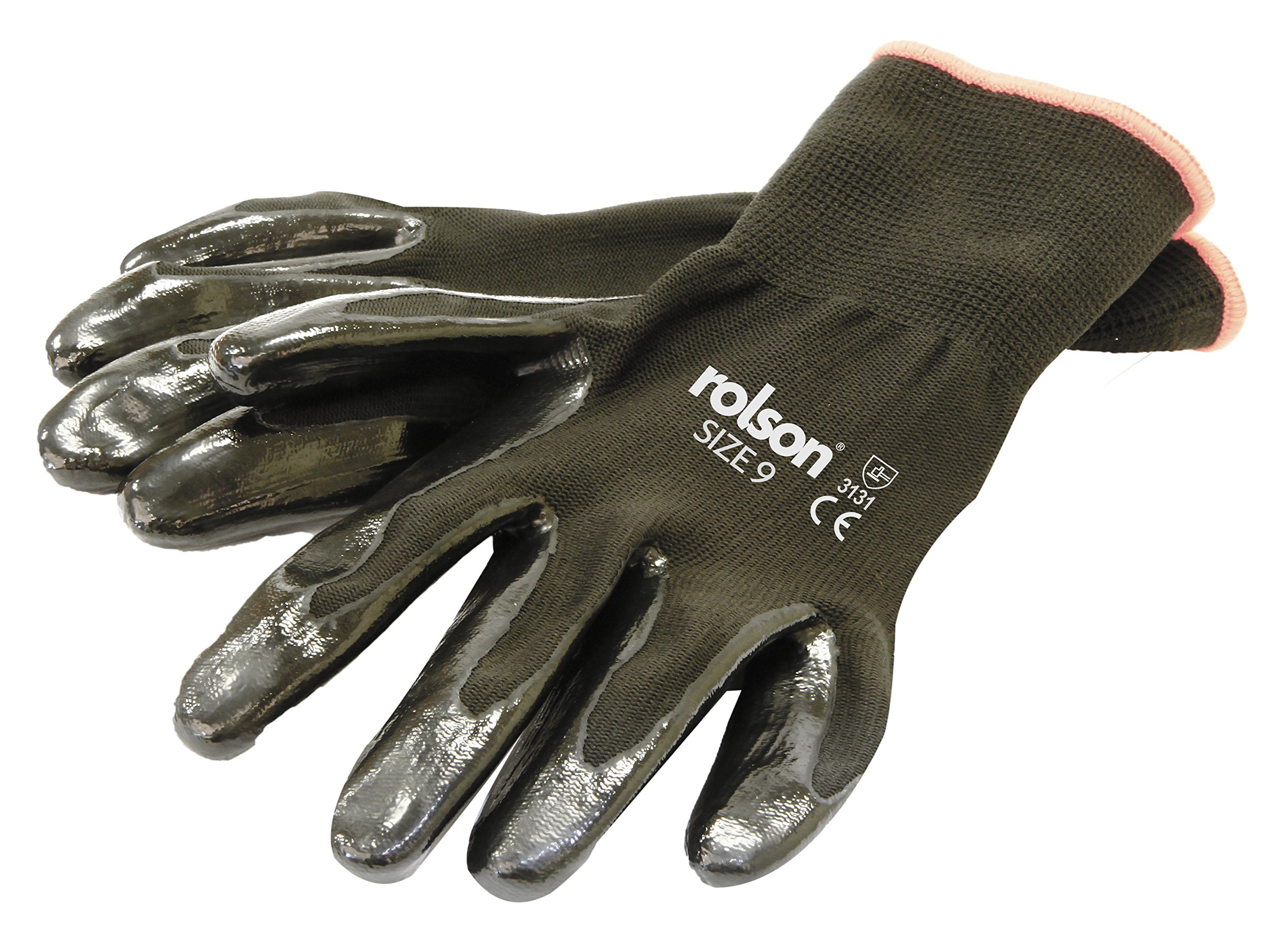 Rolson 60662 4 Pairs Black Nitrile Coated Gloves