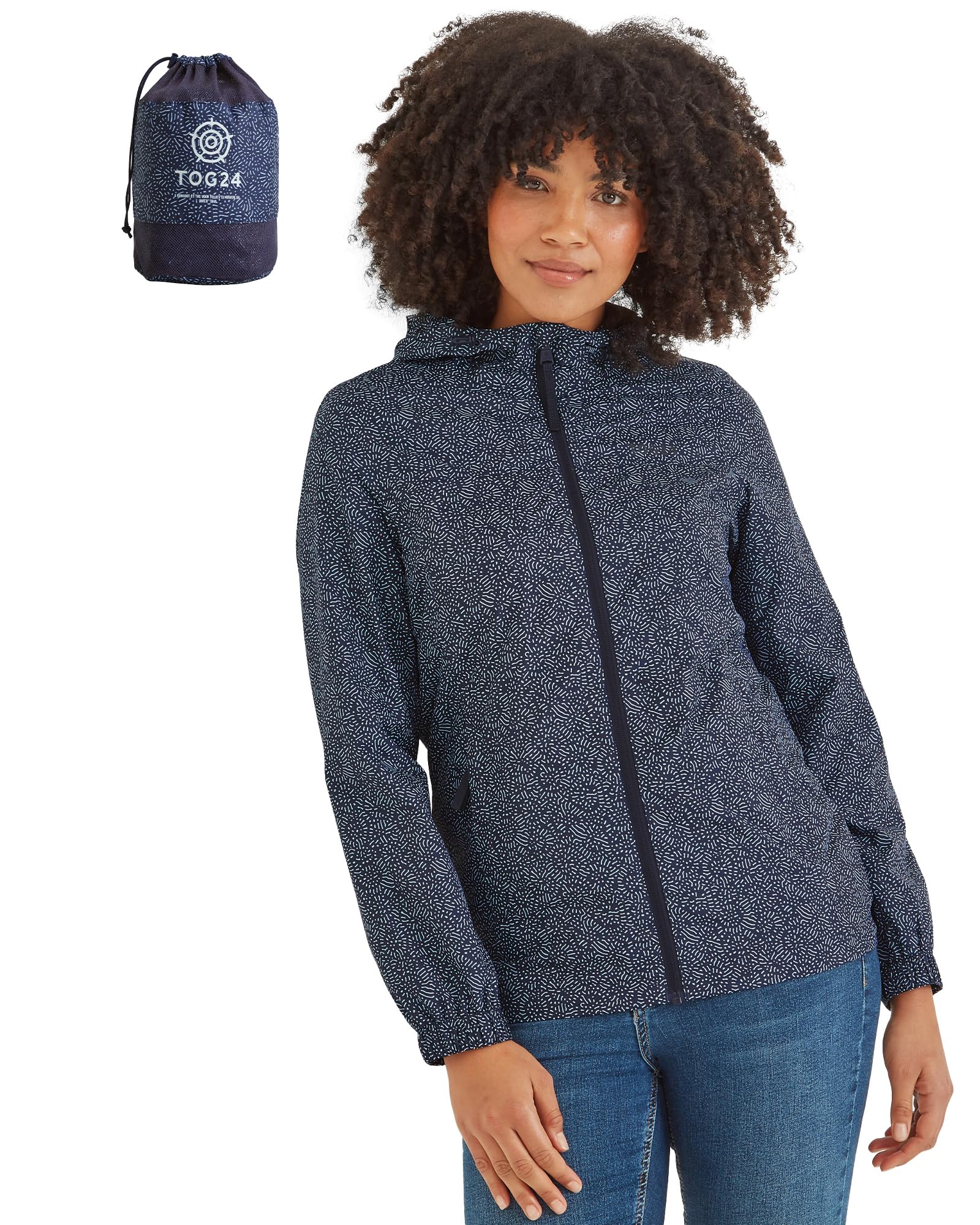 Tog24 Women's Dark Indigo 'Craven' Waterproof Packaway Jacket In Size 8