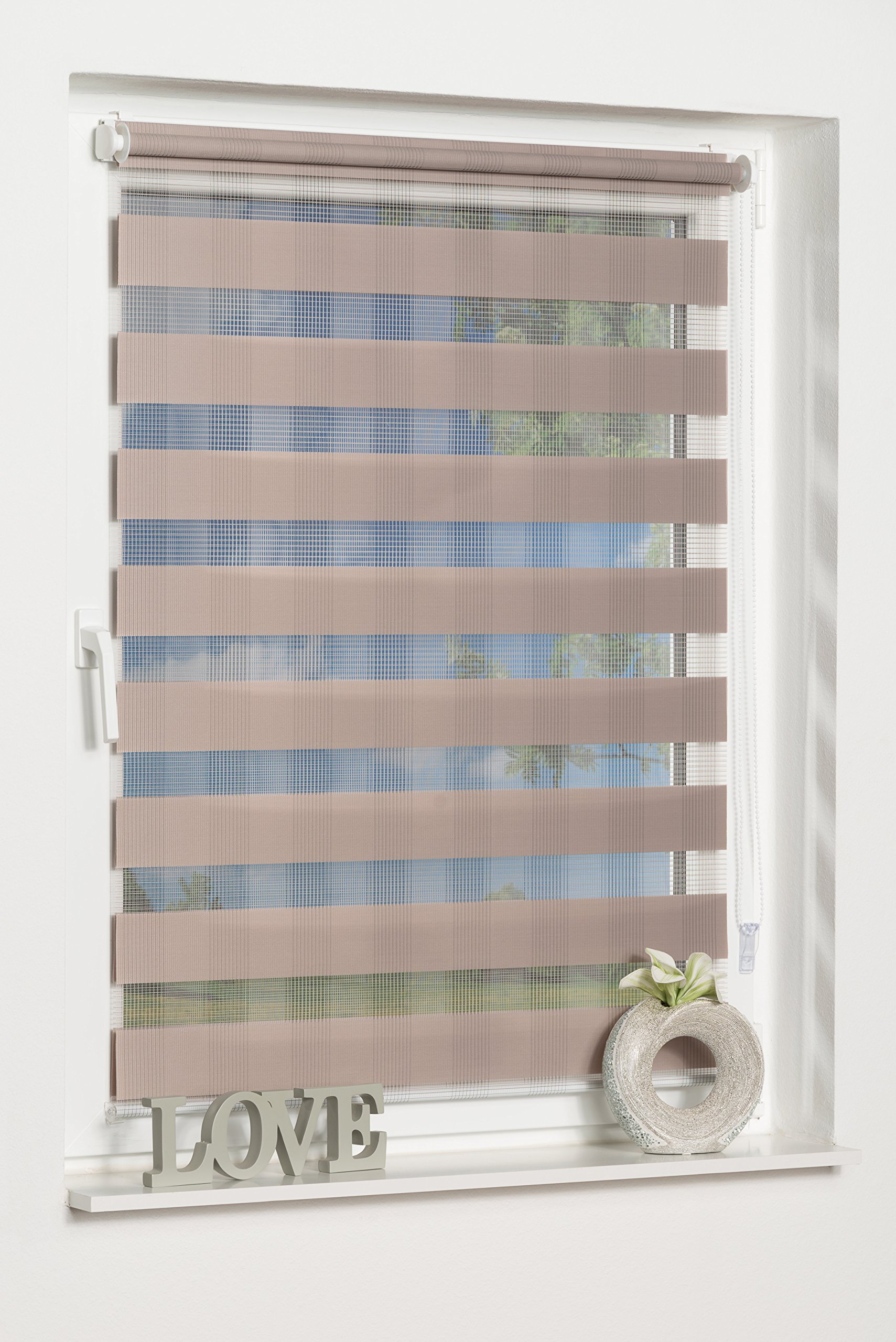 Khome Rota Klemmfix Double Roller Blind, No Drilling Design, Taupe Stripes, 40 x 130 cm (W x L)