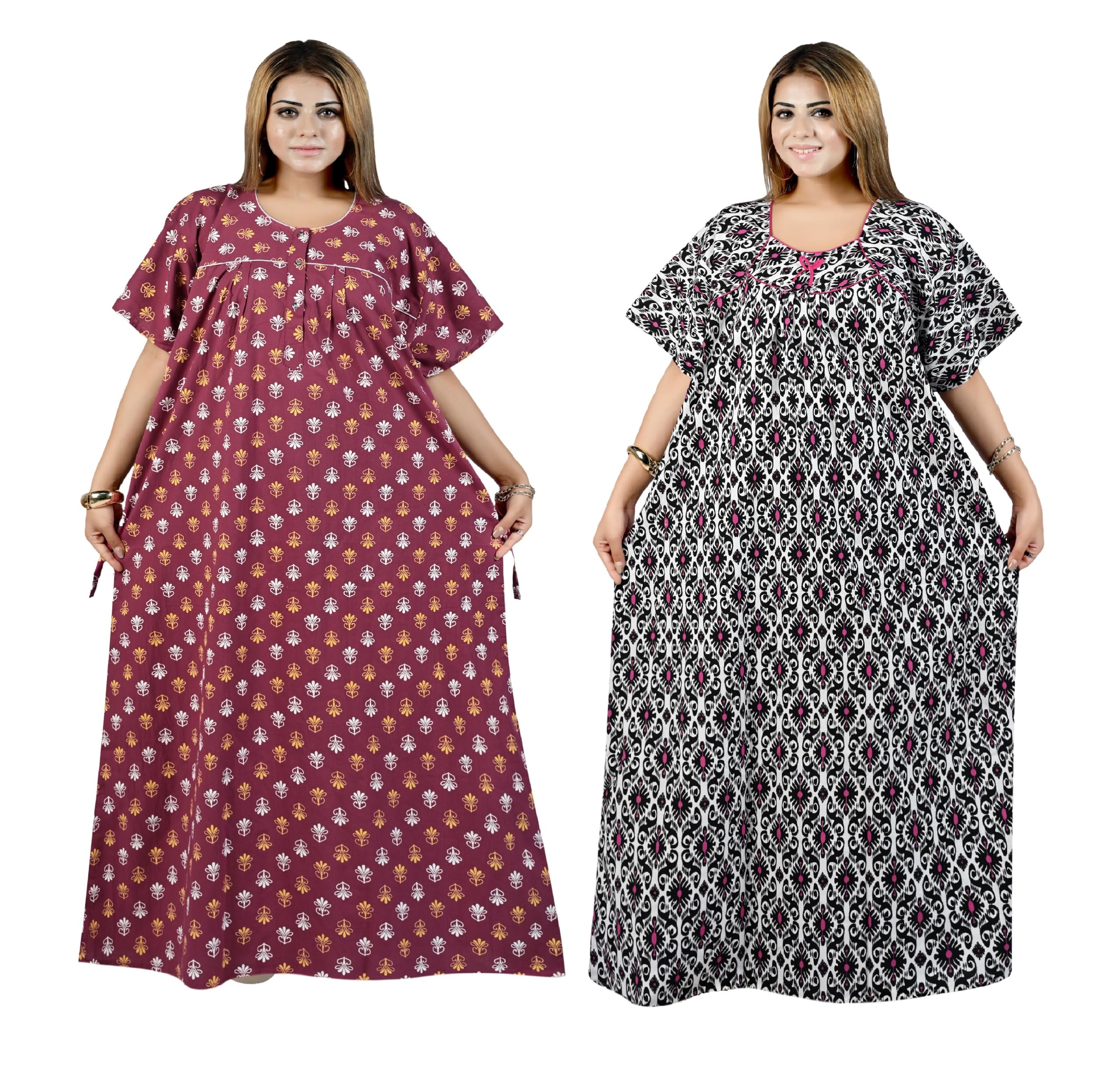 Women's Button Cotton Nighty Maxi Plus Size | Free Size Loose Fits Nightgown | Comfortable Soft Cotton Sleepwear & Loungewear Nighty 3XL to 6XL (Pack of 2)-image-18