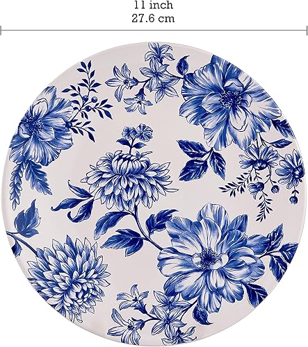 Miniatura 2 de Bico Blue Floral Haven - Juego de 4 platos llanos grandes de cerámica de 11 pulgadas para pasta, filete, elegantes platos para servir, aptos para