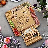 Bambüsi Personalized Bamboo Charcuterie Board Set - Custom Engraved Cheese Board with Hidden Knife Drawer, Ideal Wedding Anniversary Housewarming Gift