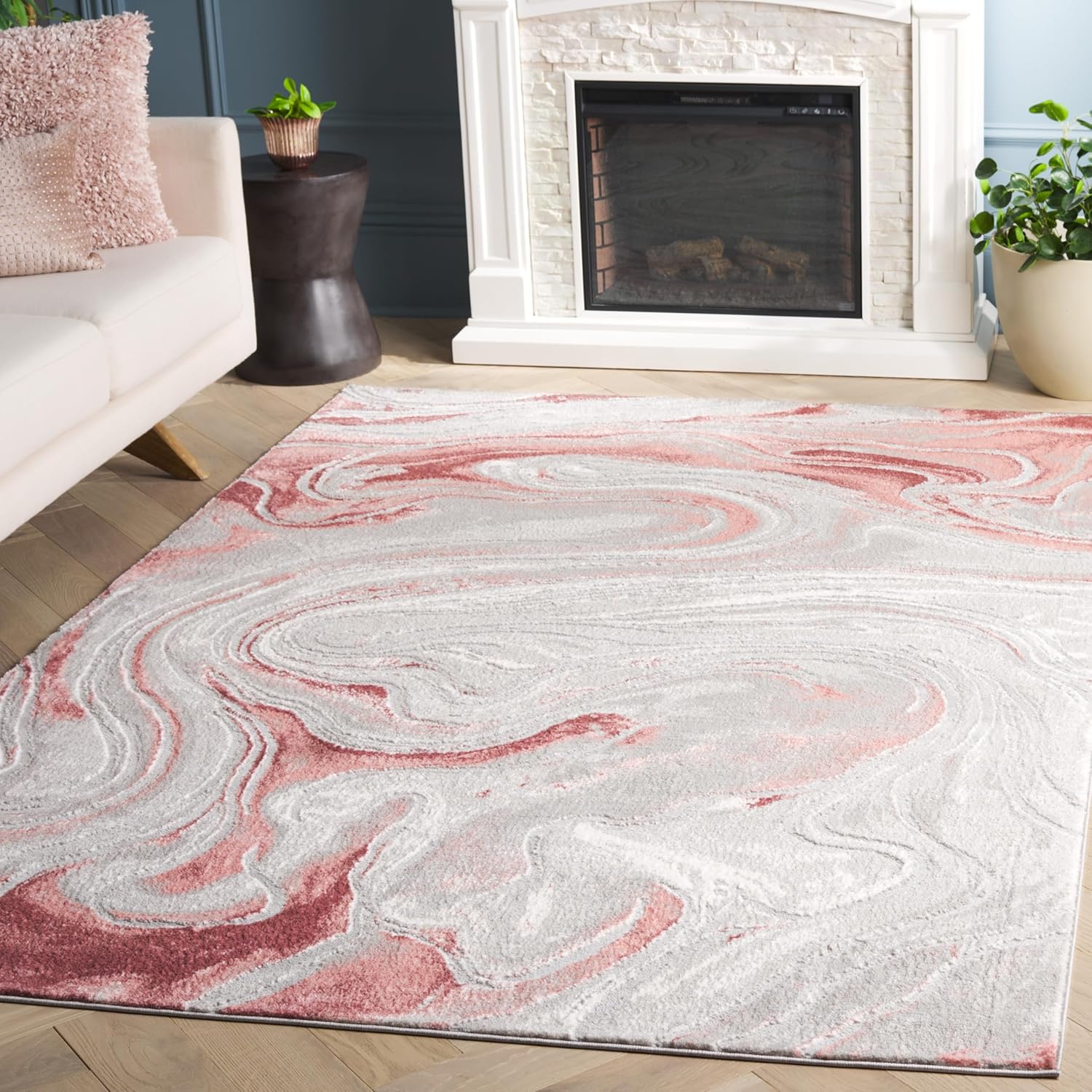 SAFAVIEH Meadow Collection Area Rug - 5'3" x 7'6", Light Grey & Pink, Modern Abstract Design, Non-Shedding & Easy Care, Ideal for High Traffic Areas in Living Room, Bedroom, Dining Room (MDW553G-5)