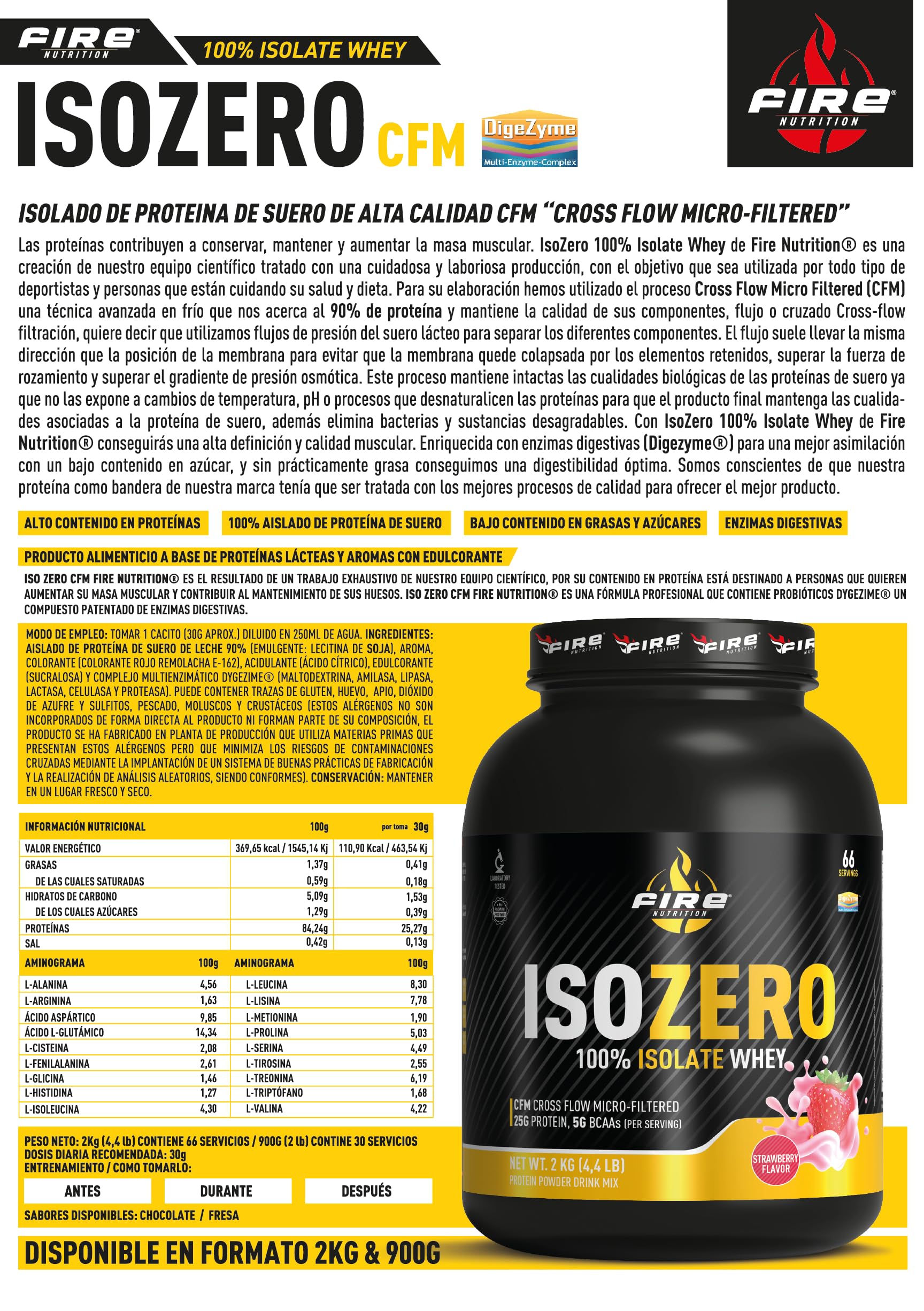 Fire Nutrition - ISOZERO 900 g - 100% Isolate Whey - Chocolate blanco - Proteina Isolada - Aislado de Proteina de Suero - CFM - Ayuda a la recuperación Muscular - Con Enzimas Digestivas (DigeZyme)