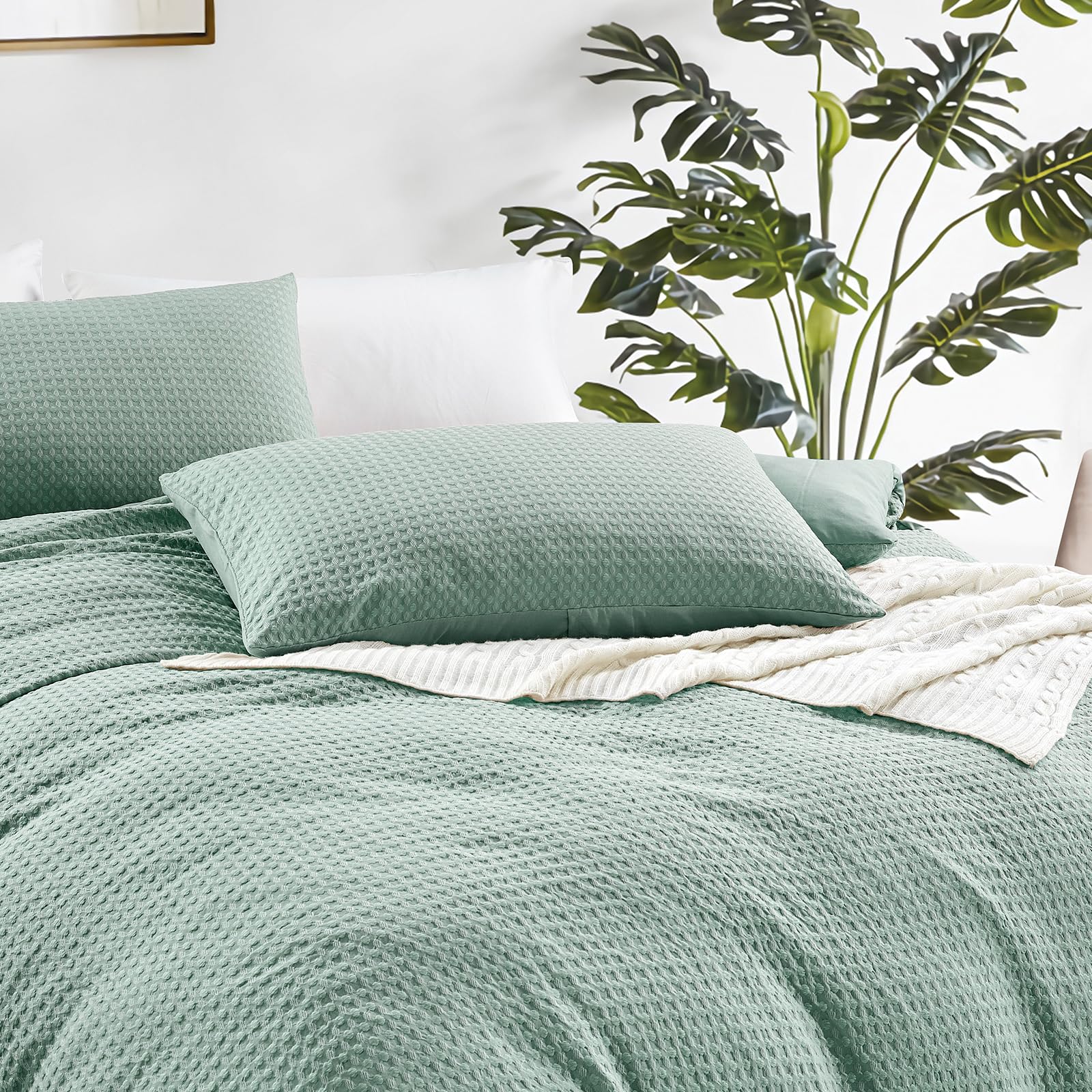 KASYLAN Breathable Duvet Cover Set including Zipper Closure, Waffle Dobby Weave Texture Duvet Sets - Image 4