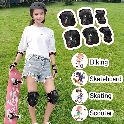 Miniatura 7 de tsavnpk Juego de rodilleras y coderas para niños, rodilleras para niños, conjunto de rodilleras ajustables y coderas con protector de muñeca para