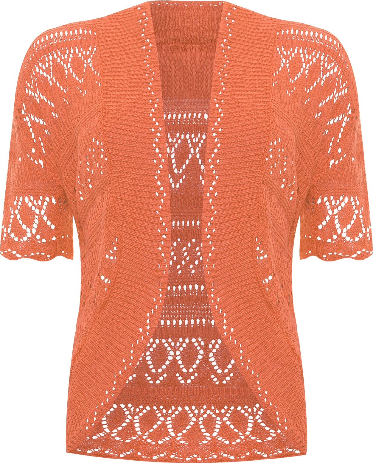 WearAll Plus Size Womens Crochet Knitted Short Sleeve Ladies Shrug Cardigan Top - Orange - 24-26