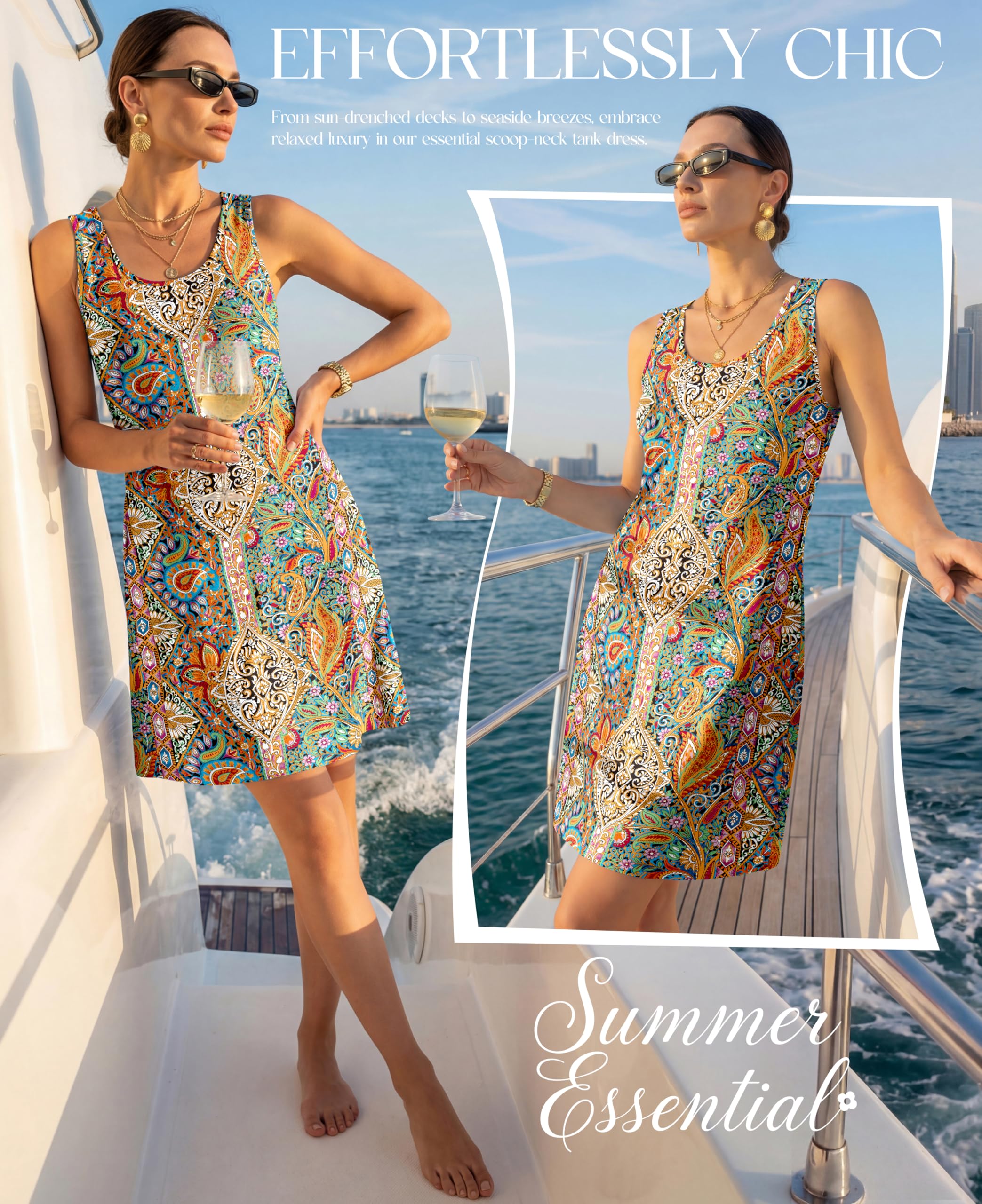 LUXVEER Vestido de verano para mujer, sin mangas, floral, bohemio, para cubrir el traje de baño, casual, holgado, playa, vacaciones, sin mangas