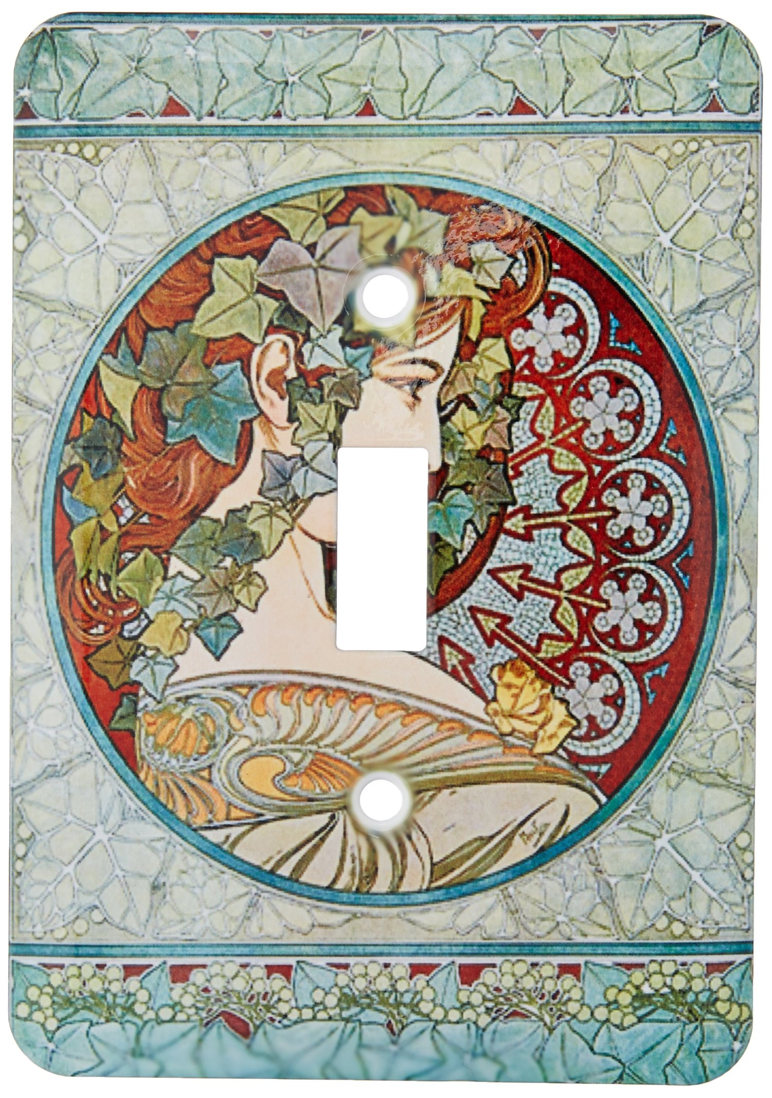 Plaque interrupteur Alphonse Mucha Ivy Lady en vert et marron 3dRose lsp_171534_1