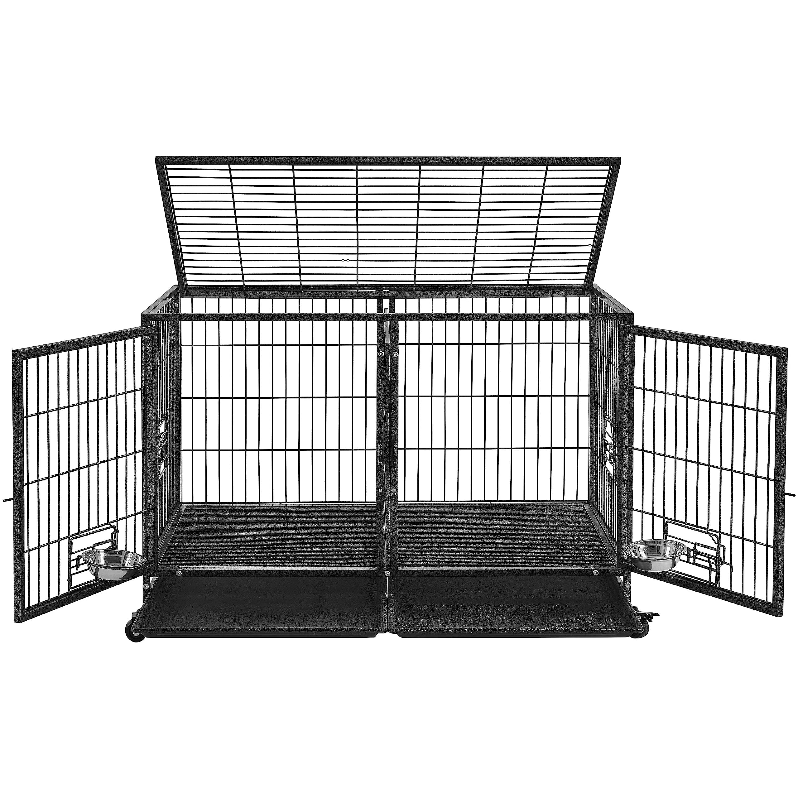 Topeakmart Heavy Duty Stackable Dog Crate Open Top Pet Metal Crate Kennels with Divider & Water Bowls