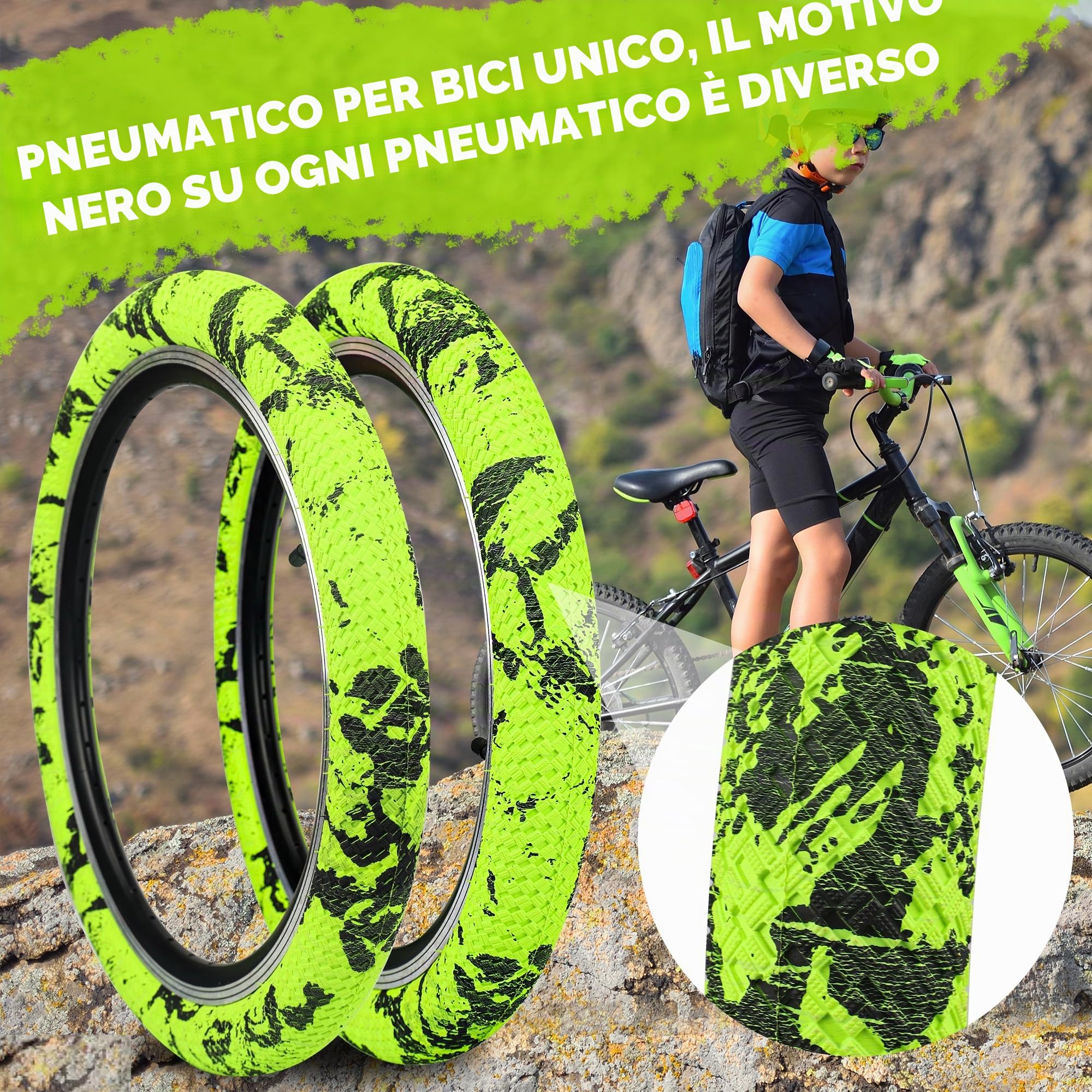 ZUKKA Confezione da 2 pneumatici da bicicletta 30 TPI da 20 pollici, 20 x 2,10, guaina 56-406, per bicicletta da 20 pollici, MTB, mountain bike, BMX