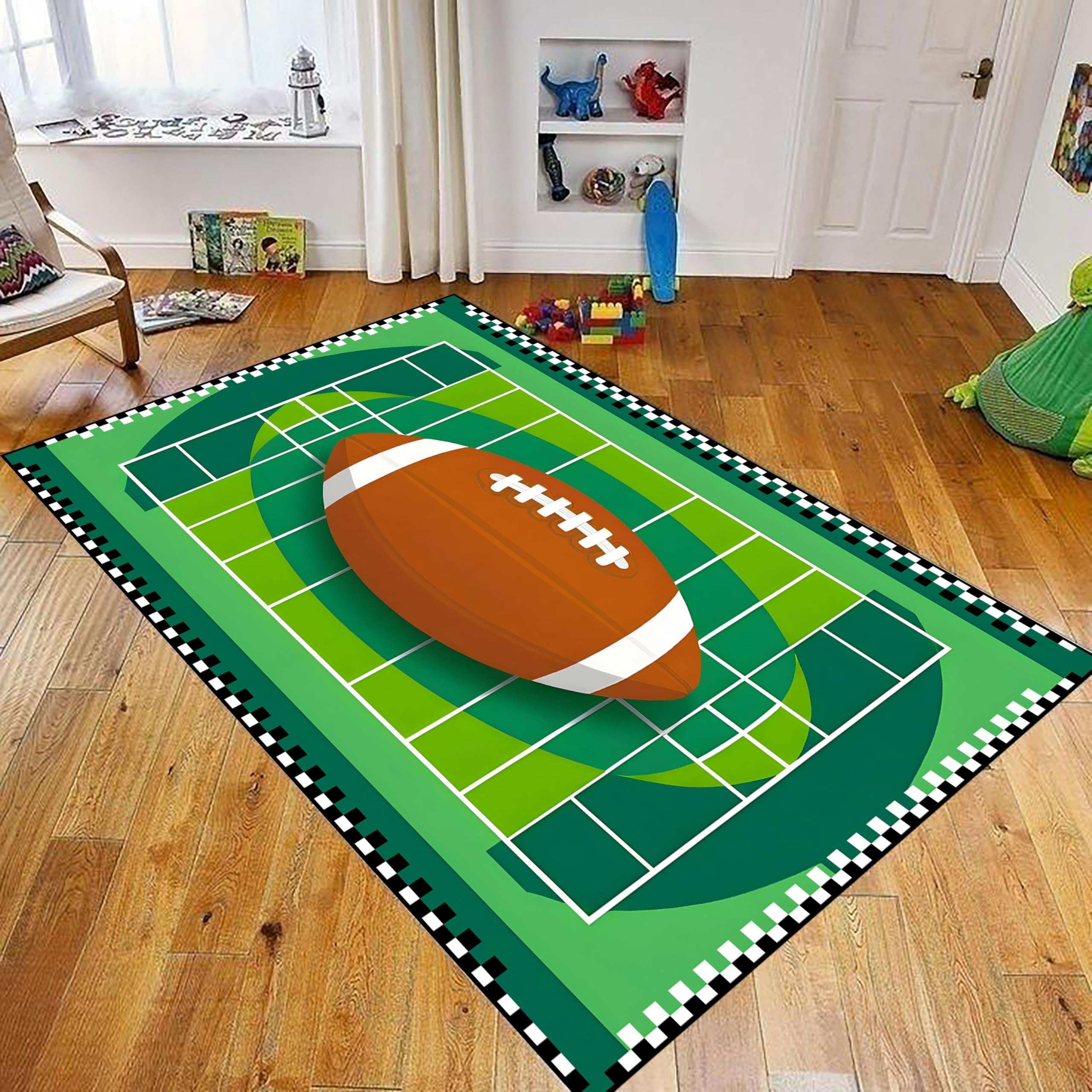 YJDRUG Sports Arearug ，160x230cm,Football Themed Play Mat - Kids' Sports Area Rug,Football Rugs for Boys Bedroom，Non-Slip Washable Carpet，Suitable for Living Room, Playroom, Nursery — image 1