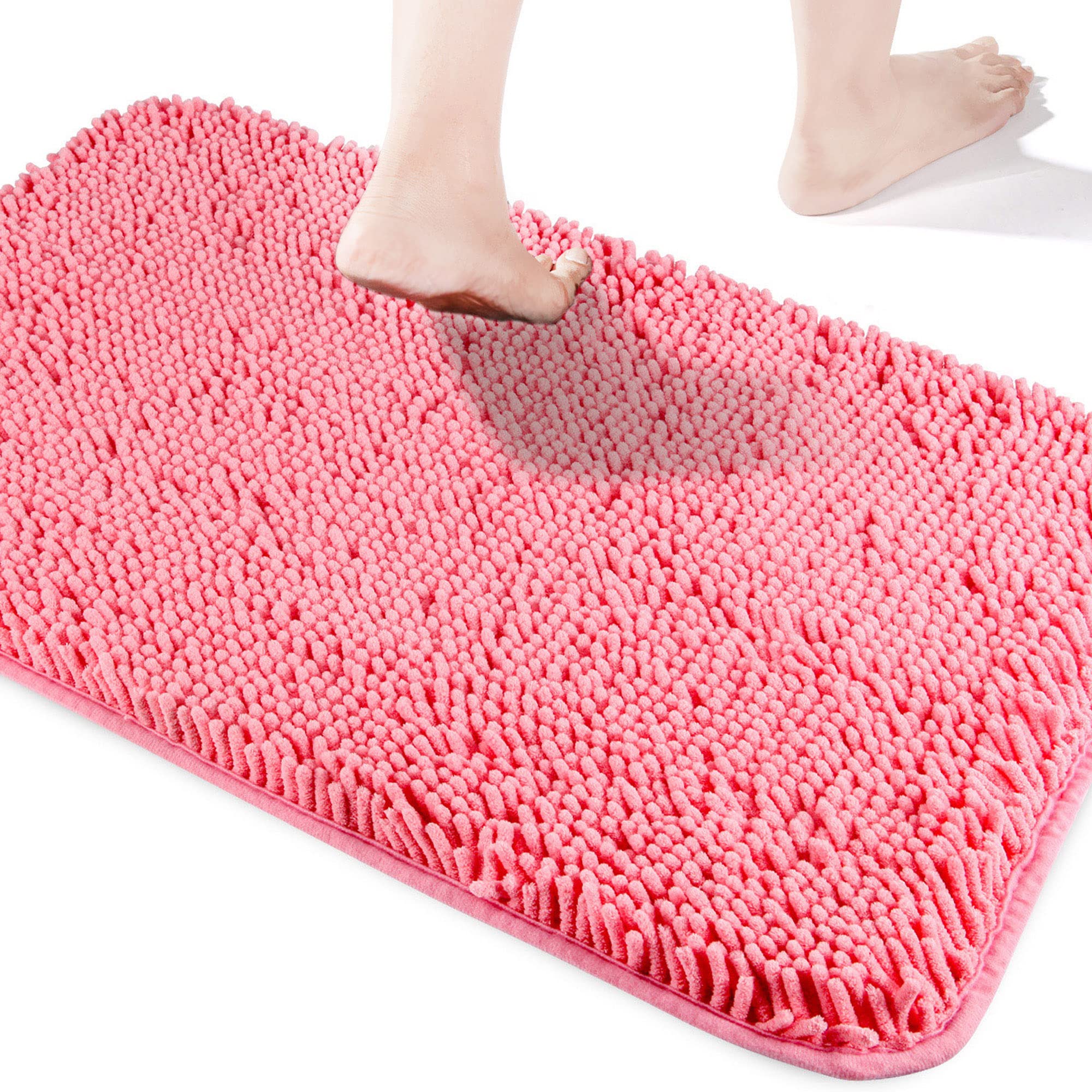 Yeaban Pink Bathroom Rugs – Thick Chenille Bath Mats | Absorbent and Washable Bath Rug Non-Slip, Plush and Soft Rugs for Bathroom, Shower, Sink - 20"