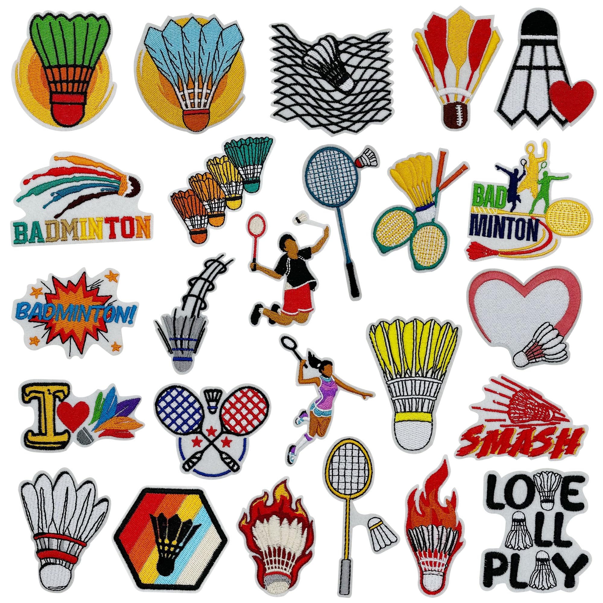 Allazone Iron On Patches Ball Sports Embroidered Patches for Clothing Bags Hat Decoration DIY Craft (25 PCS Badminton)