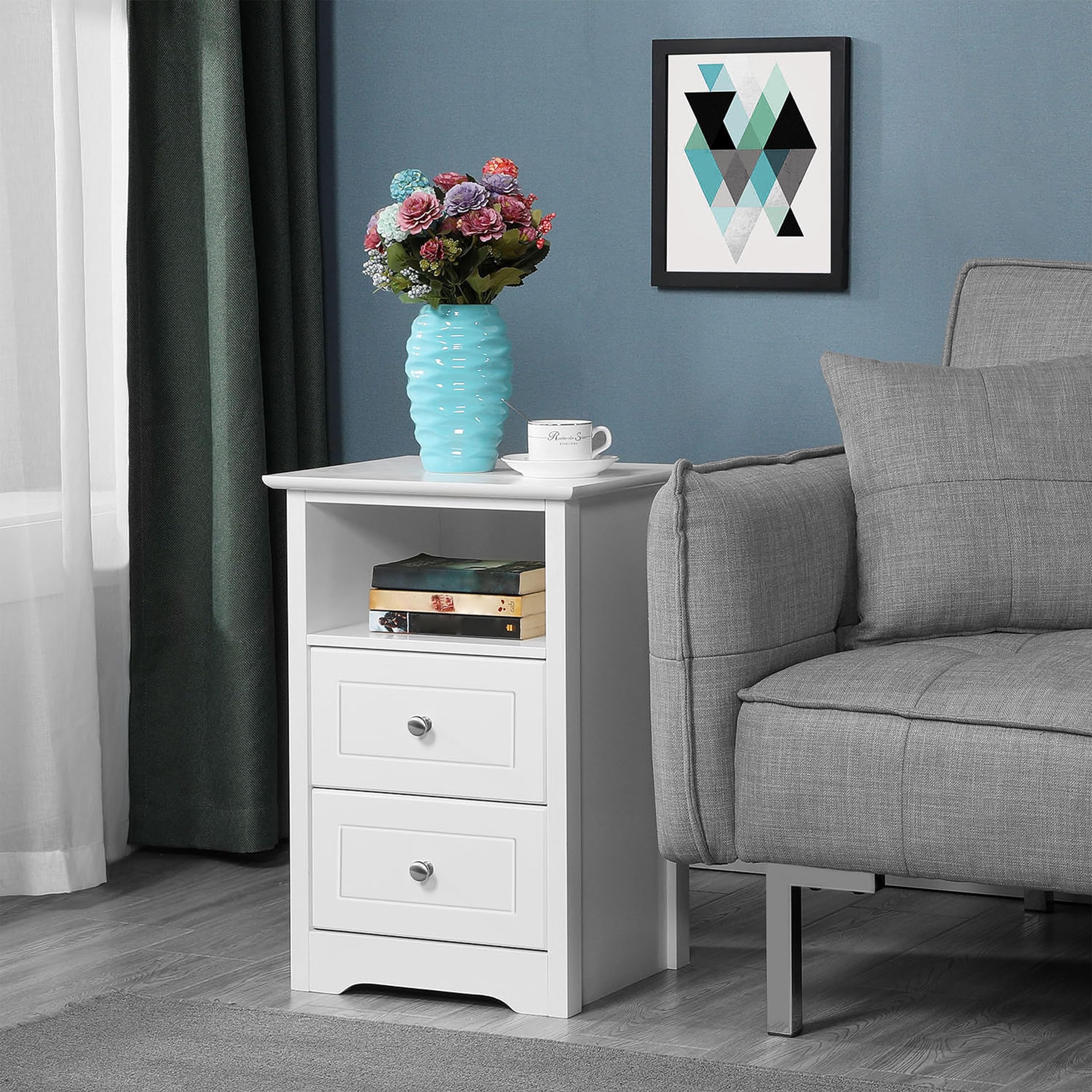 Yaheetech 2 Comodini Camera da Letto Comodino Cameretta 60 × 40 × 35 cm | Comodino Moderno con 2 Cassetti Ampi, Spazio Interno Generoso, Tavolino Lato per Cameretta e Divano Soggiorno
