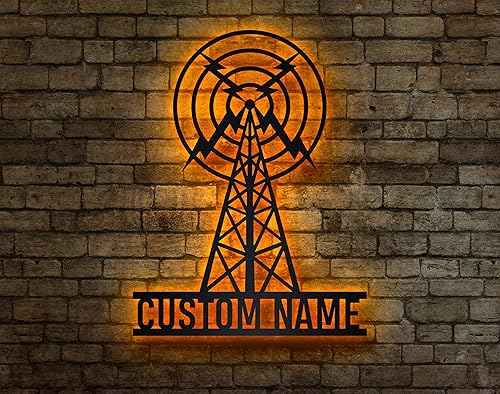 Radio de jamón personalizado Arte de pared de metal Luz LED personalizada Amateur Radio Nombre Signo Decoración del hogar Operador de radio Radio