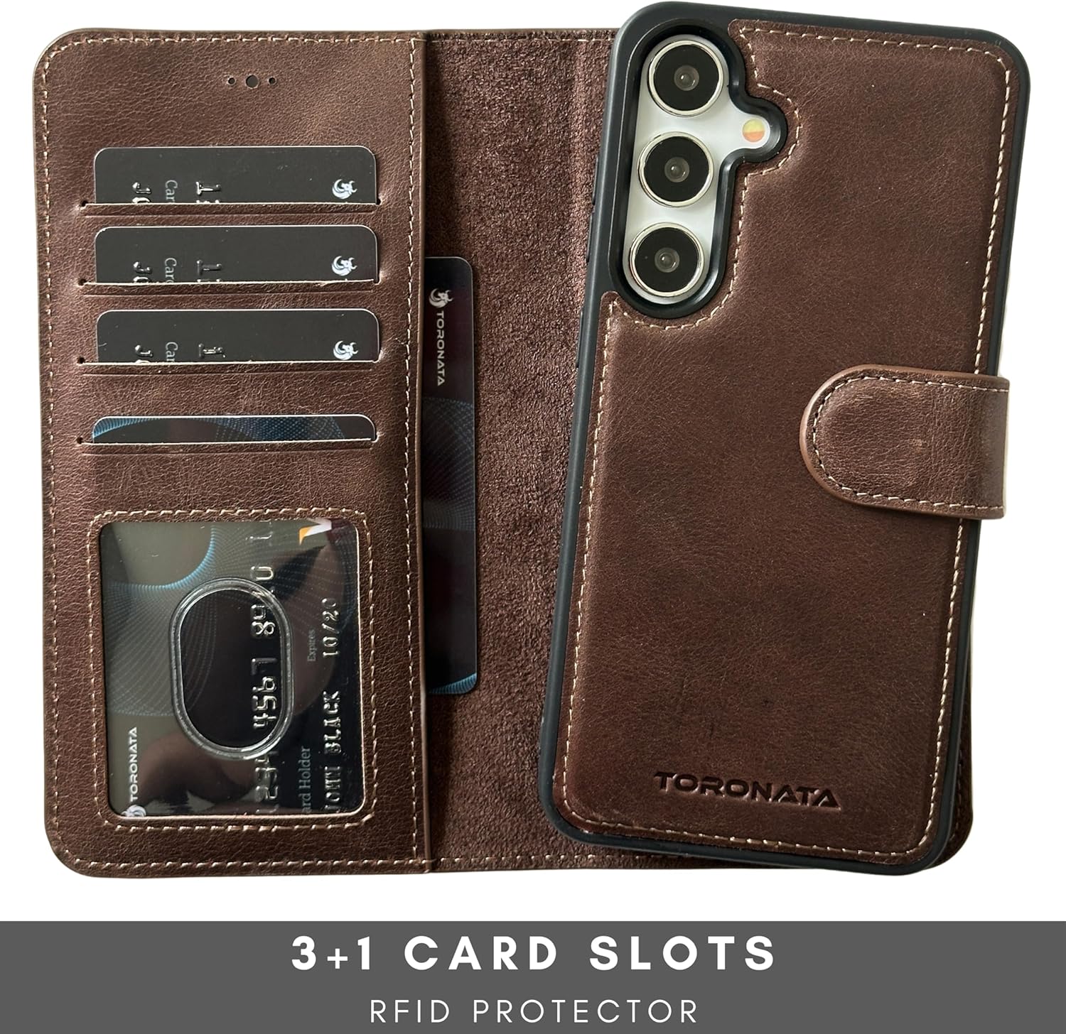 Nevada Samsung Galaxy S24 Case – S24 Leather Case - Luxury S24 Wallet Case with Kickstand Design, Card Slots – Handcrafted Anti Scratch RFID Leather Wallet (Dark Brown)