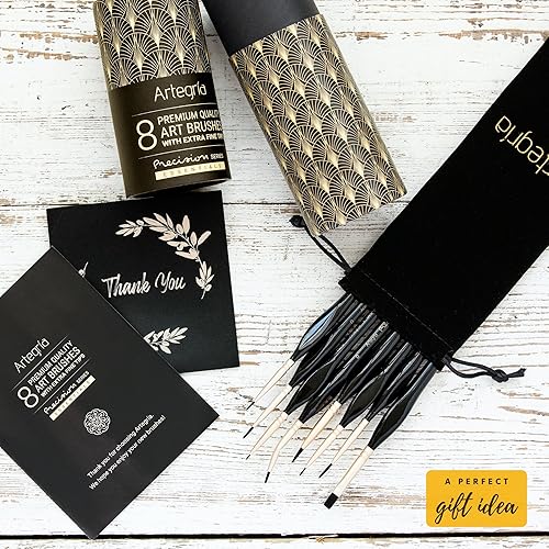 Miniatura 2 de ARTEGRIA Juego de pinceles de pintura para detalles, 8 pinceles de pintura en miniatura, puntas extrafinas, mango ergonómico, foco anguloso para