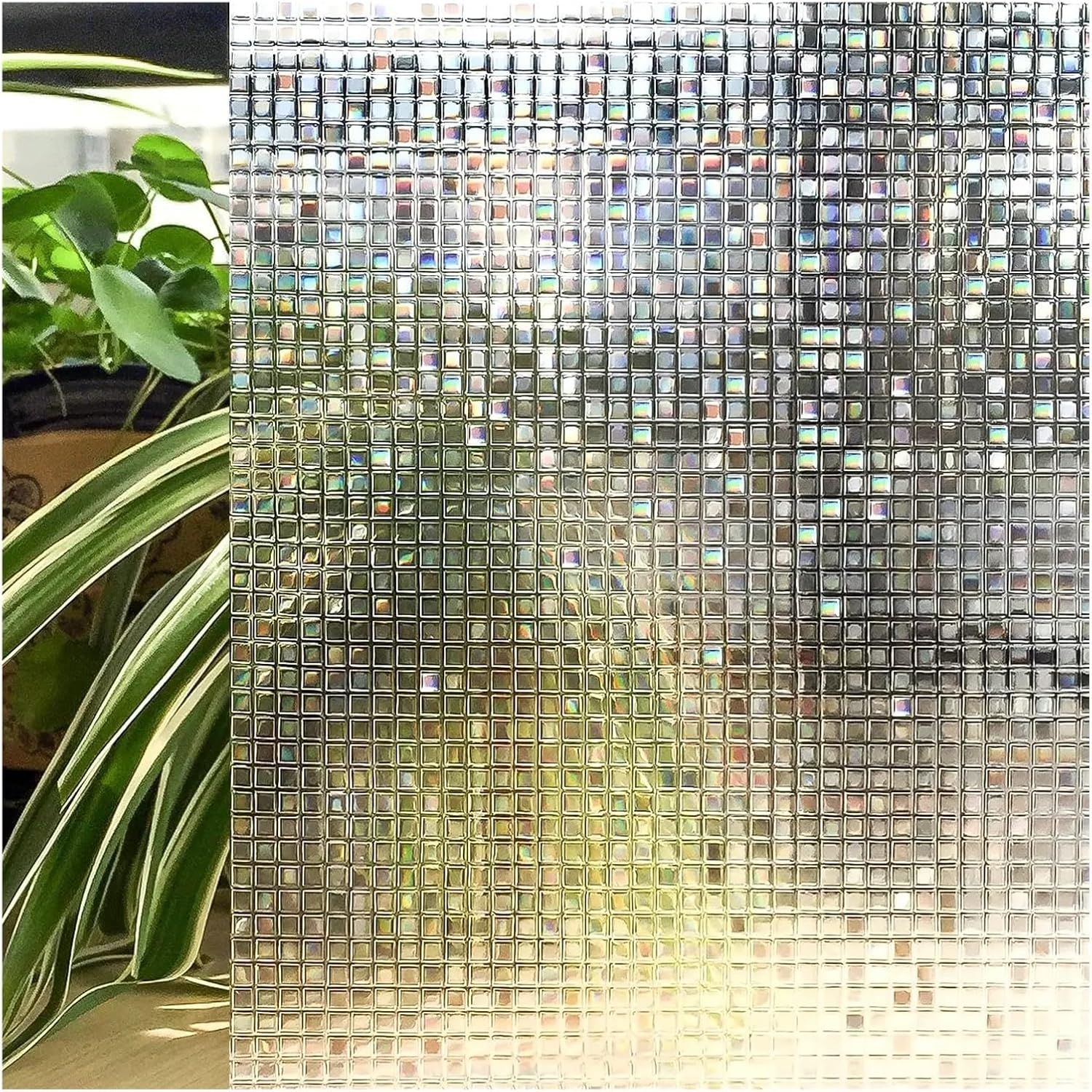 3D Rainbow Window Film Privacy Mosaic Decoration Static Cling Adhesive UV Blocking Heat Control Stained Glass Stickers for Room(Color 1,45x300 CM)