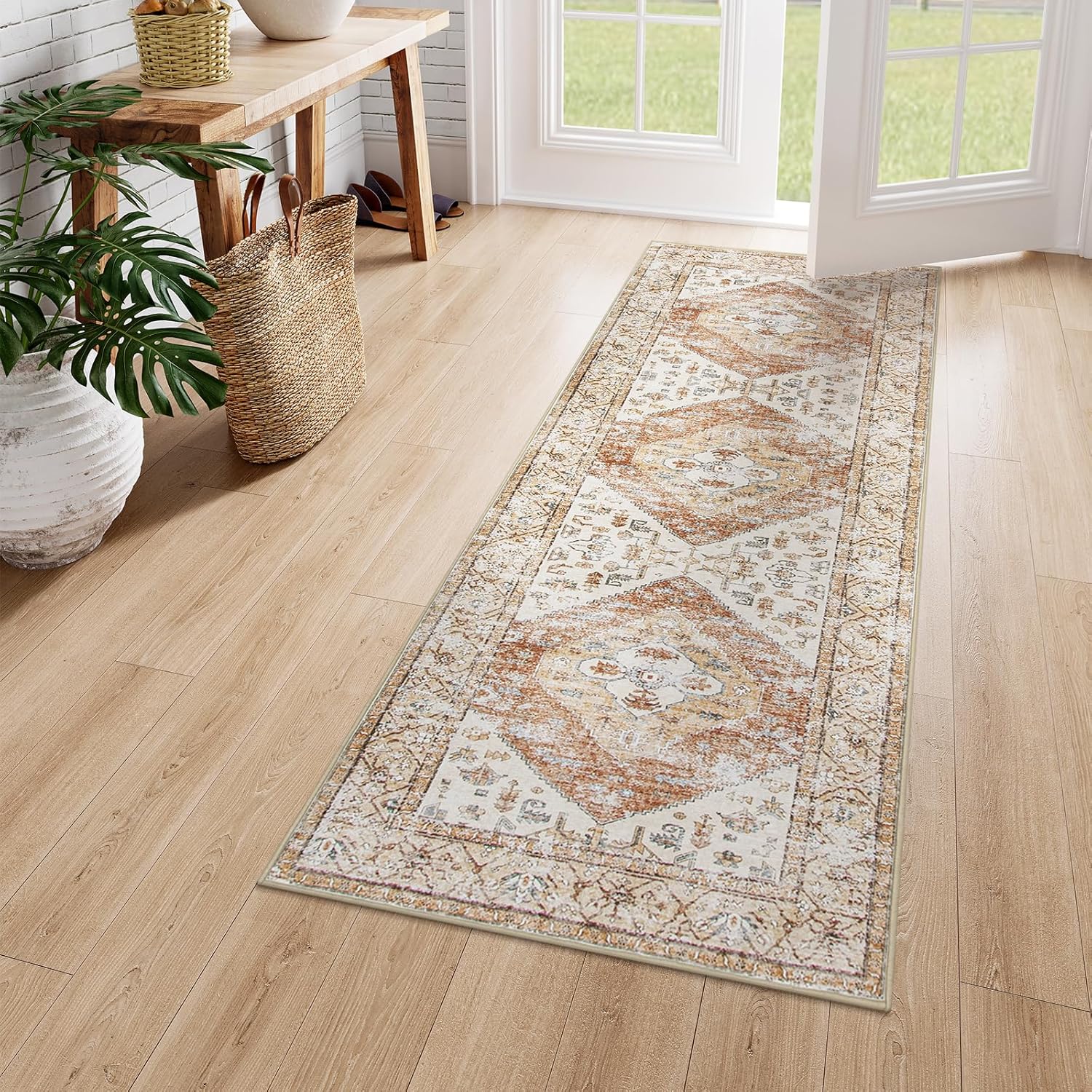 Lahome Boho Washable Runner - 2x5 Rug Runner Non-Slip Lightweight Laundry Room Rug Throw Non-Shedding Long Bathroom Carpet, Oriental Accent Print Indoor Carpet for Kitchen Hallway Bedroom 2'