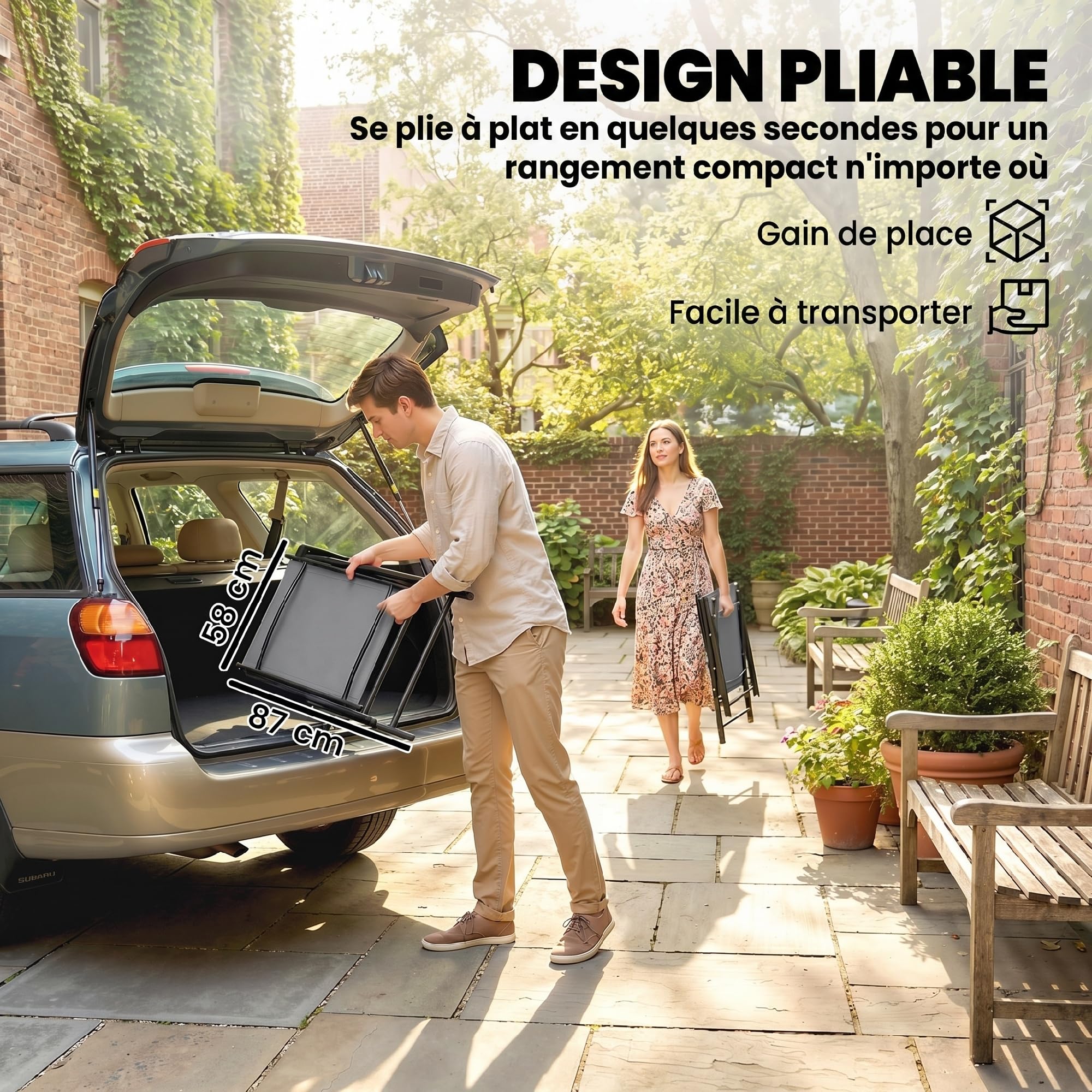 Outsunny Set di 2 Sedie da Giardino Pieghevoli, Sedie da Pranzo per Esterni con Schienale Alto e Braccioli, Tessuto Traspirante Texteline e Telaio in Acciaio per Terrazzo e Balcone, Grigio Chiaro