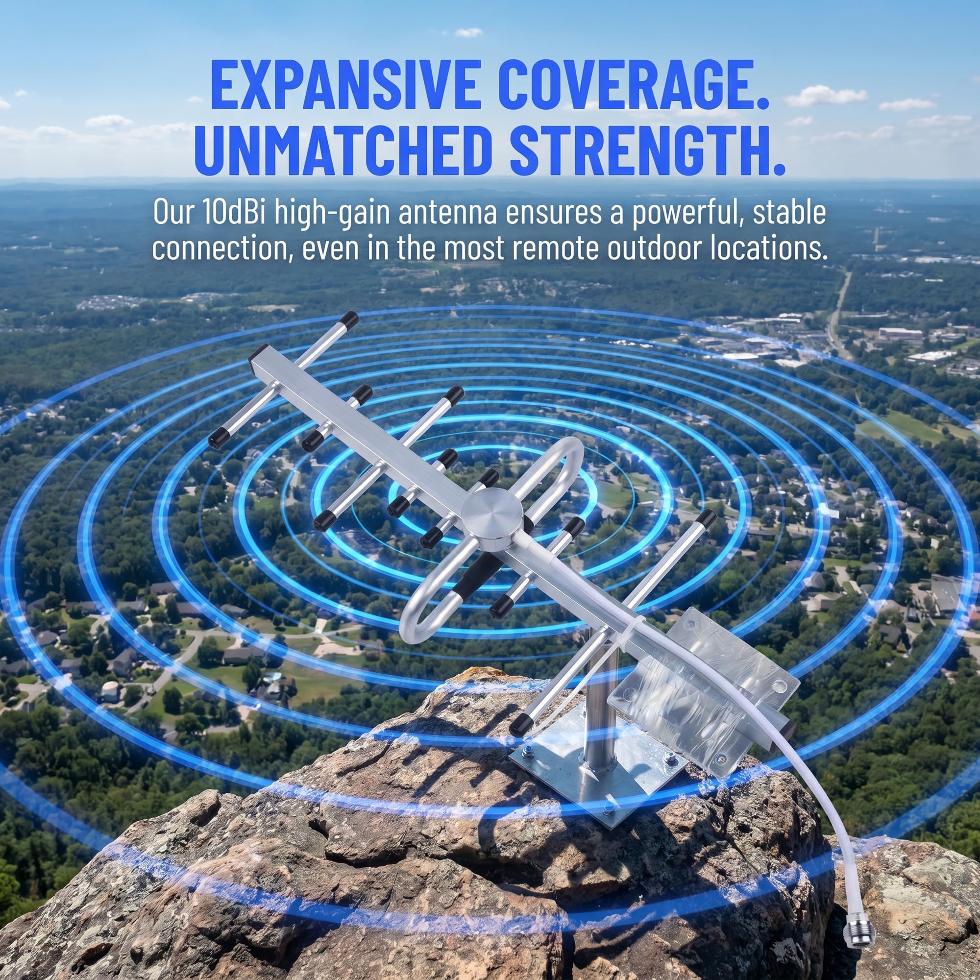 Antenne Yagi LTE 2G/3G/4G 10 dBi 698-2700 MHz LTE pour l'extérieur avec N-F | Amplificateur d'antenne directionnelle pour routeur réseau avec câble de 5 m