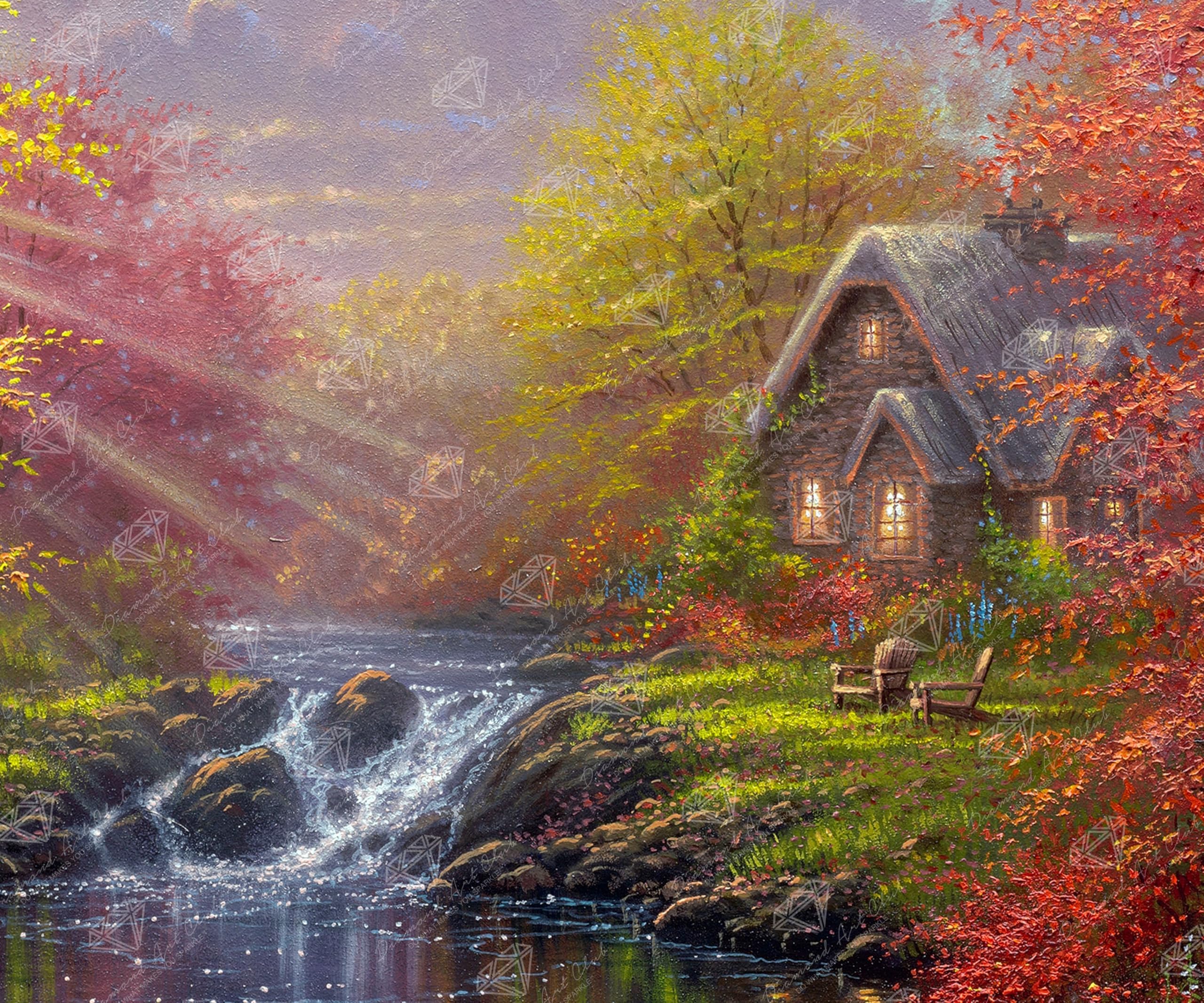Golden Cabin Dreams Diamond Painting Kit, Fun DIY Crafts for Adults, Square Diamond Art Canvas, 14.7" x 12.3" (37.3 cm x 31.1 cm)
