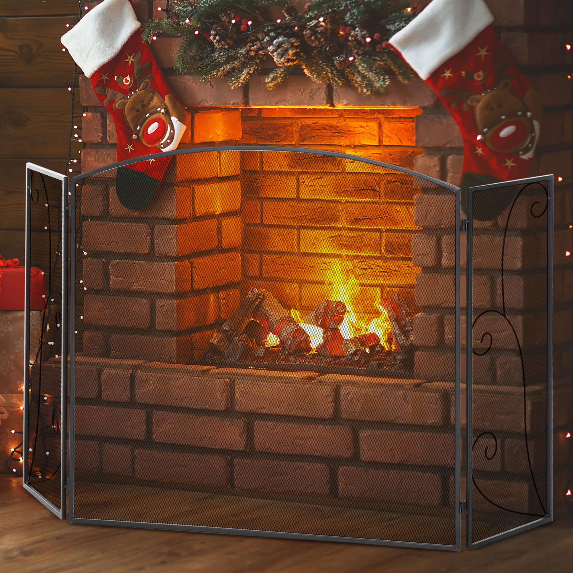 HOMCOM Pare-feu pour cheminée ou poêle Pare-étincelles 132,5Lx76,5H cm Noir