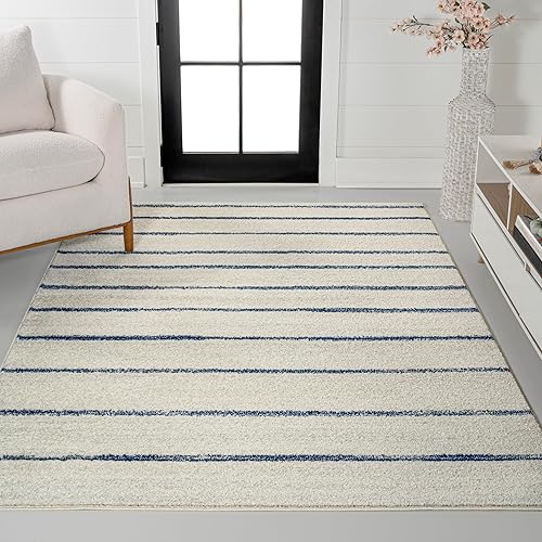 JONATHAN Y Williamsburg Minimalist Stripe Cream/Navy Indoor Area Rug, 8x10, Contemporary, Modern, Easy-Cleaning for Living Room, Bedroom, Kitchen, Pet Friendly, Non-Shedding (MOH201E-8)