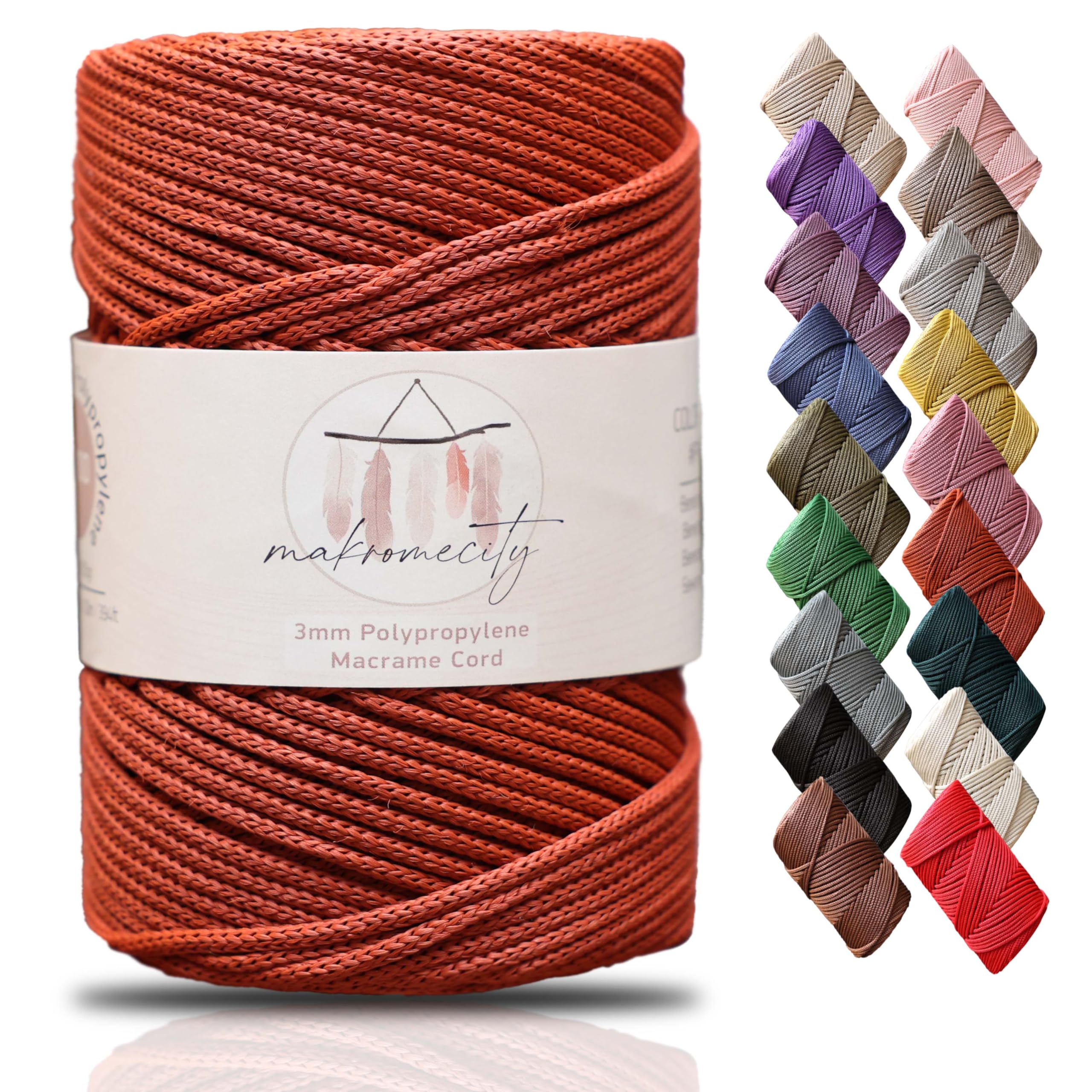 Makromecity, Premium Polyester Macrame Cord 3mm x 131 Yards (394 feet) 3mm Polypropylene Brick Macrame Cord Crochet Macrame Bag Cord Crafts for Wall Hangings, Bags, Underplate, Rug